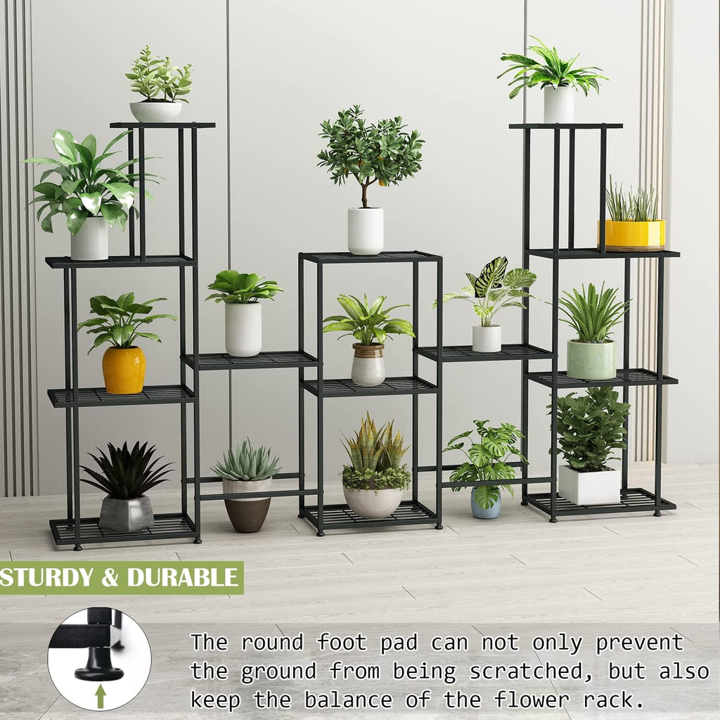 Twhep Tall Multi Tier Plant Stand, 13 Tiers Multifunctional Plant Stands for Indoor Plants, Decorative Black Steel