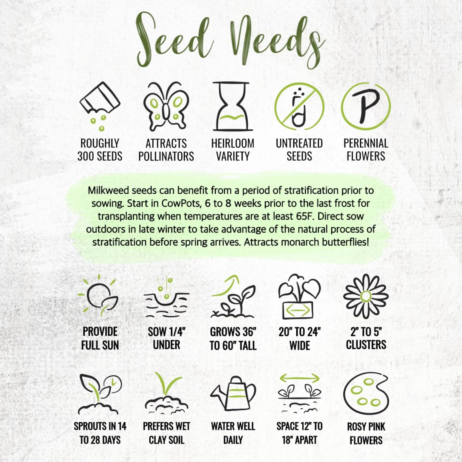 Seed Needs Milkweed Seeds to Plant a Butterfly Garden for Attracting Monarch Butterflies - Collection of Pink, Orange &