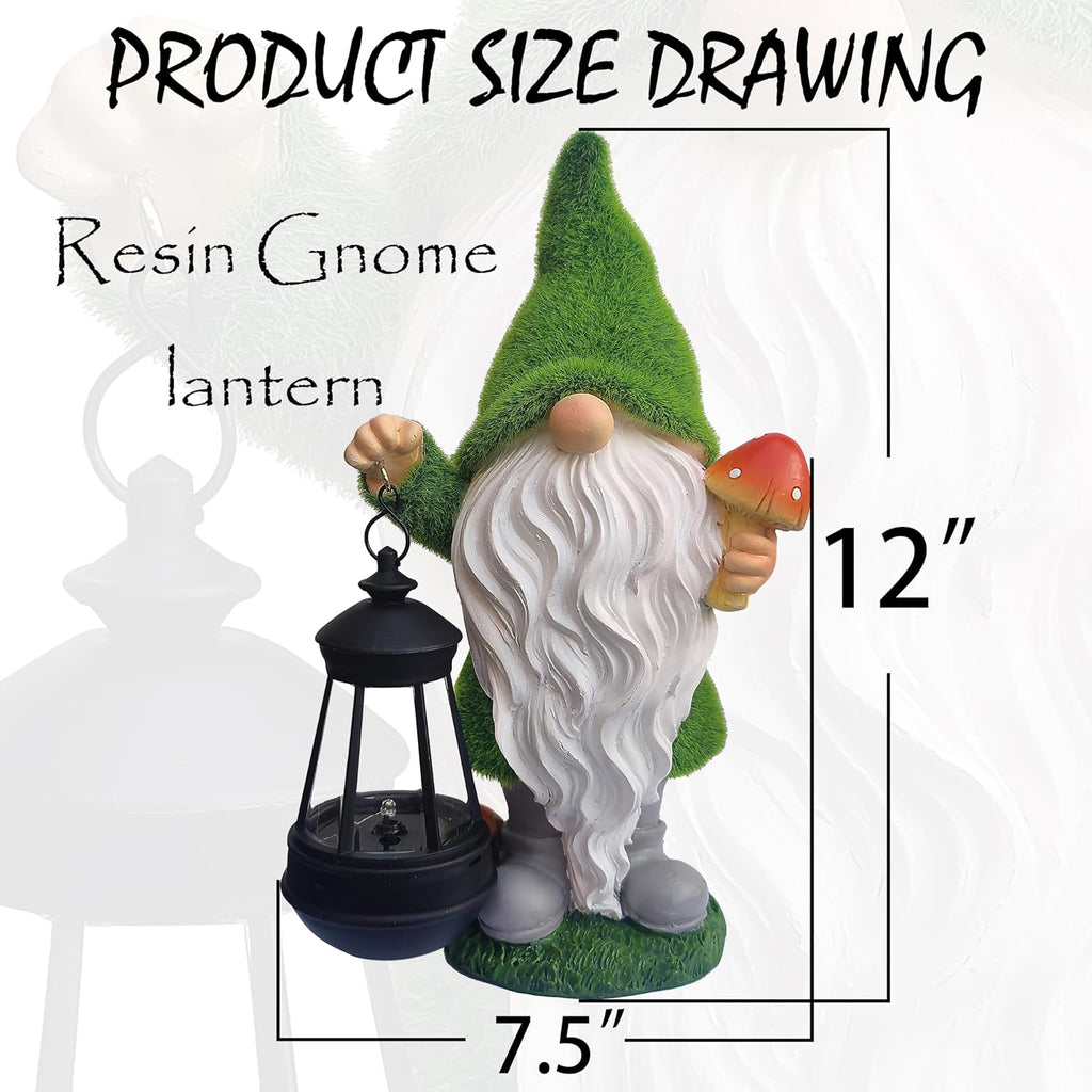 Solar Gnomes Garden Statues,Resin Gnome Figurine Holding Mushroom and Solar Lights Lantern,Outdoor Yard Art Decorations