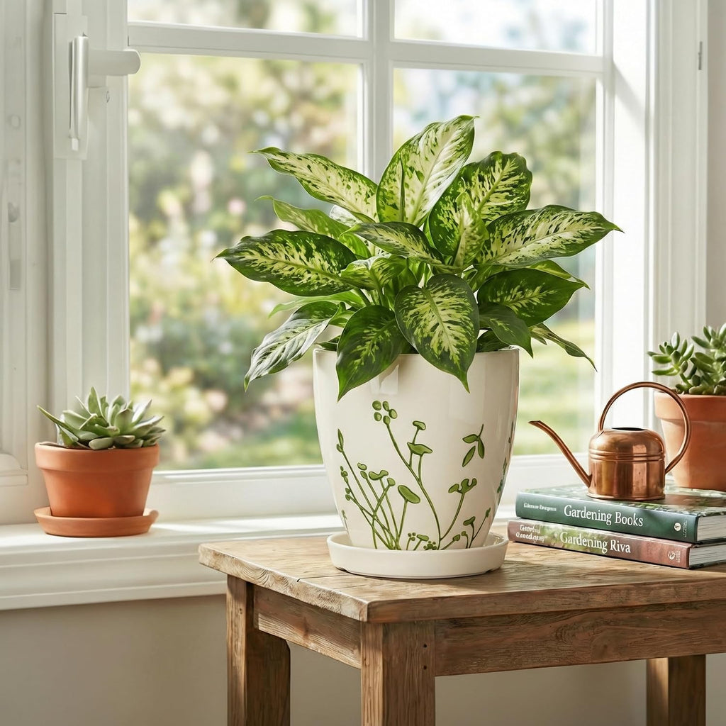 6 Inch Plant Pot - Ceramic Pots for Plants with Drainage Hole and Saucer, Ceramic Succulent Pots for Indoor Outdoor
