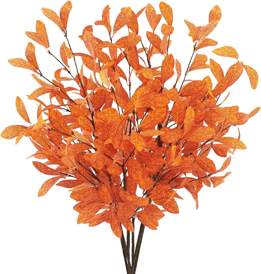 6 Pcs Eucalyptus Stems Aritificial Eucalyptus Leaves Stems Fall Decorations with Fall Leaves Autumn Decorations with Golden and Orange Leaves for Floral Arrangements and Home Decor
