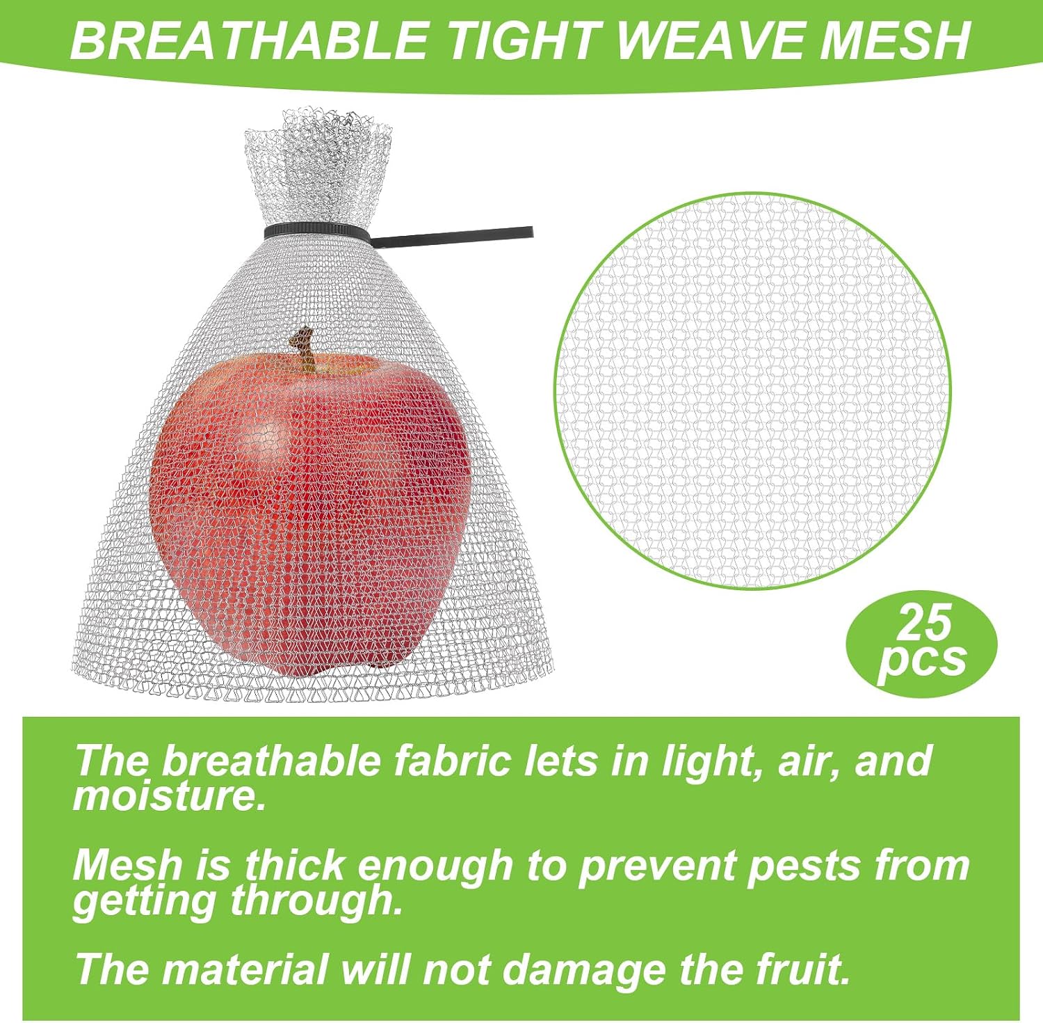 25 Pcs Fruit Protection Wire Mesh Bags 6 x 8 Inch Fruit Bags with Clips and Ties for Fruit Trees Netting Cover Bags