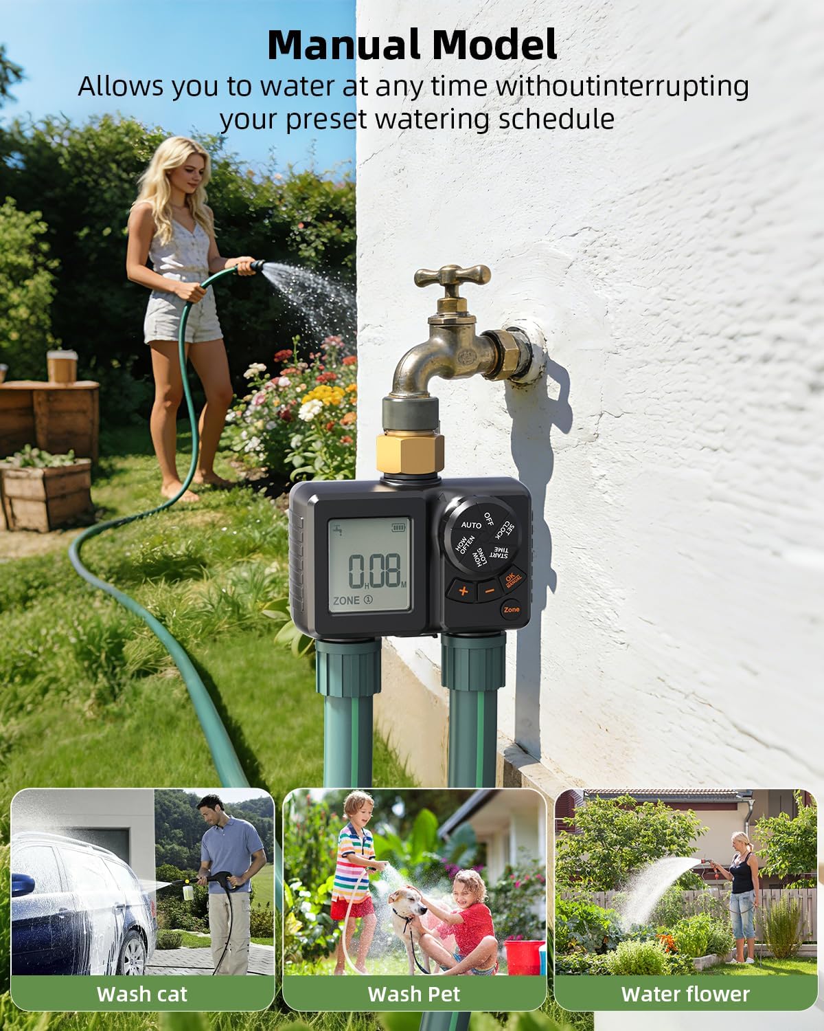 Sprinkler Timer 2 Zone,Water Timer for Garden Hose with Lithium Battery Hose Timers with Brass Inlet