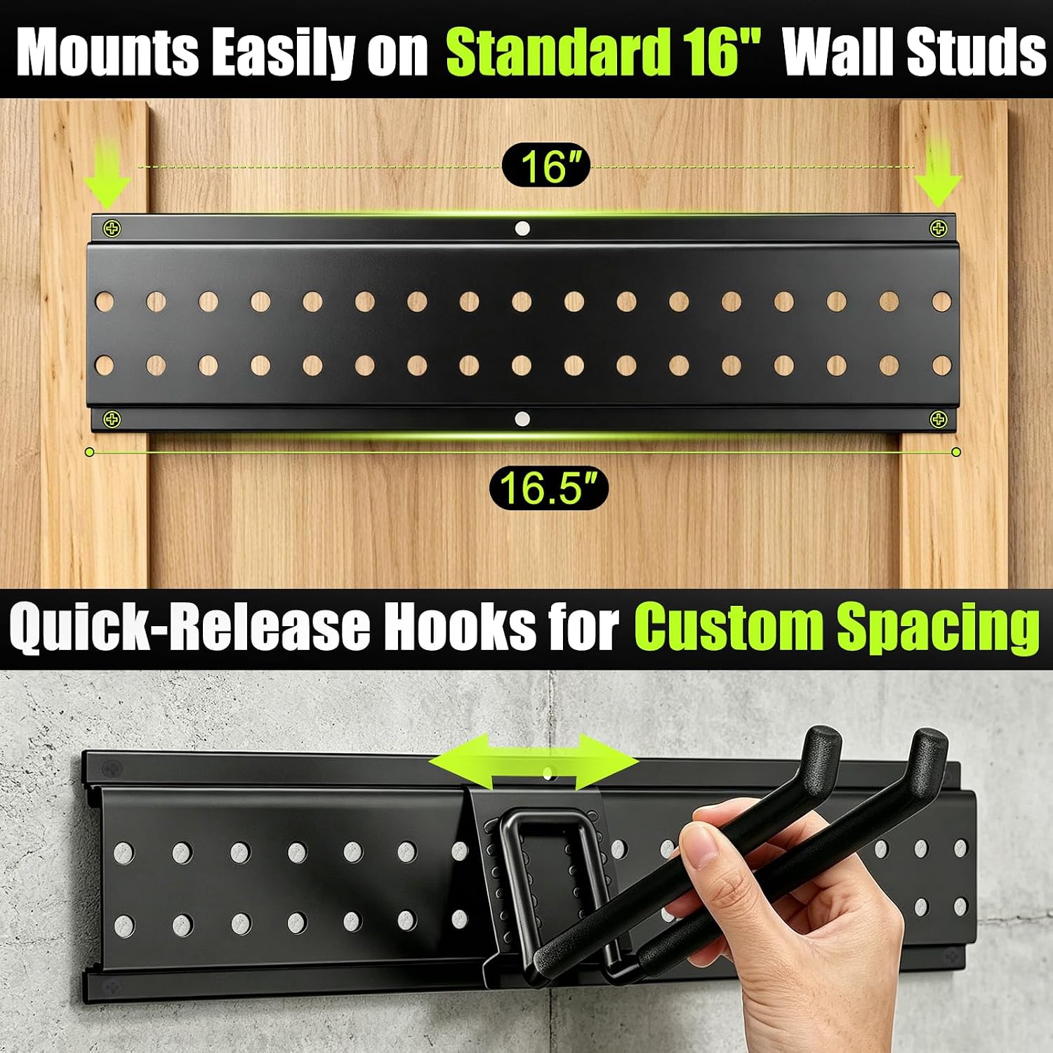 Garage Tool Organizer Wall Mount, 49.5 Inch Heavy Duty Garage Organization System with 10 Adjustable Hooks, Garden Tool