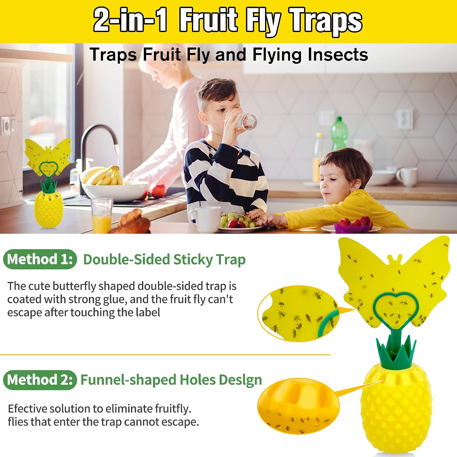 Fruit Fly Trap for Indoors, Effective Fruit Fly Catcher Gnat Killer | with Sticker, Gnat Traps for House Indoor with
