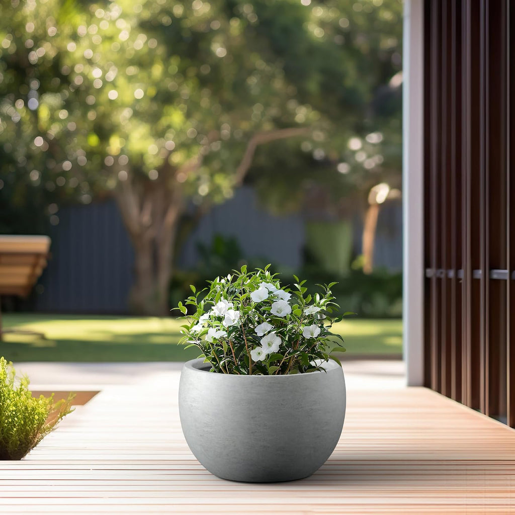 Kante Large Round Bowl Pale Gray Concrete Planter 20" Dia, Outdoor | Rubber Plug for Indoor, Drainage for Garden
