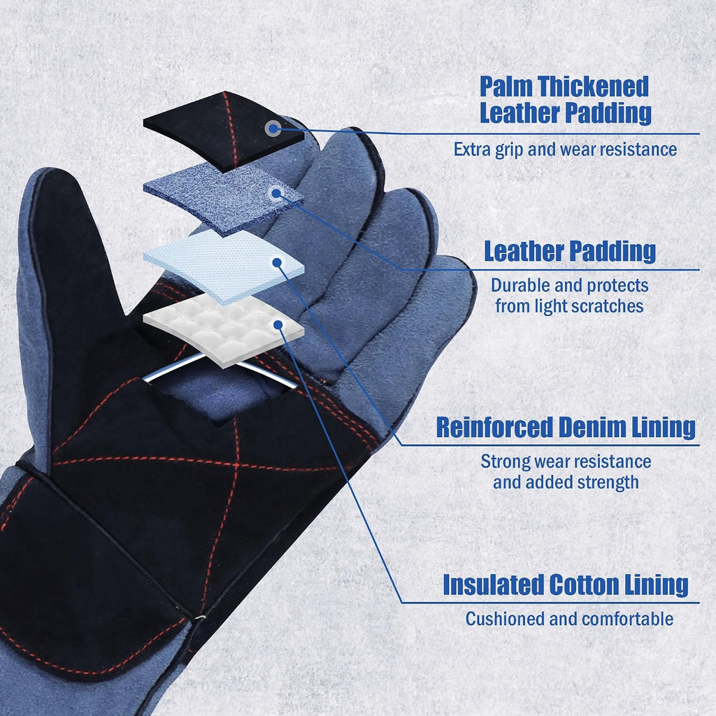 IC ICLOVER Animal Handling Gloves, Snake Bite Proof Gloves, Double Leather | Cat, Dog Training, Bird, Falconry, Snake