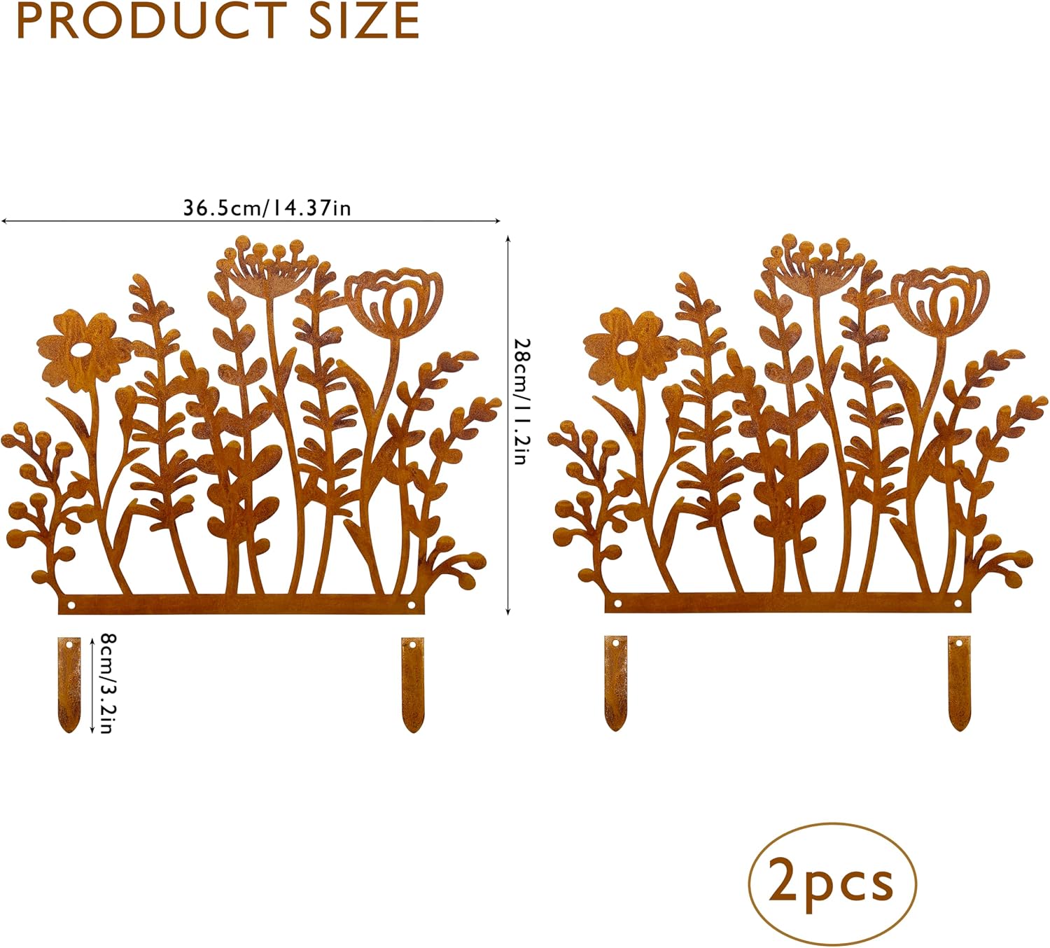 Decorative Wild Flowers Stakes Set of 2, Rusty Metal Flower for Outside | Metal Flowers Yard Art 29 x 14.0 inches