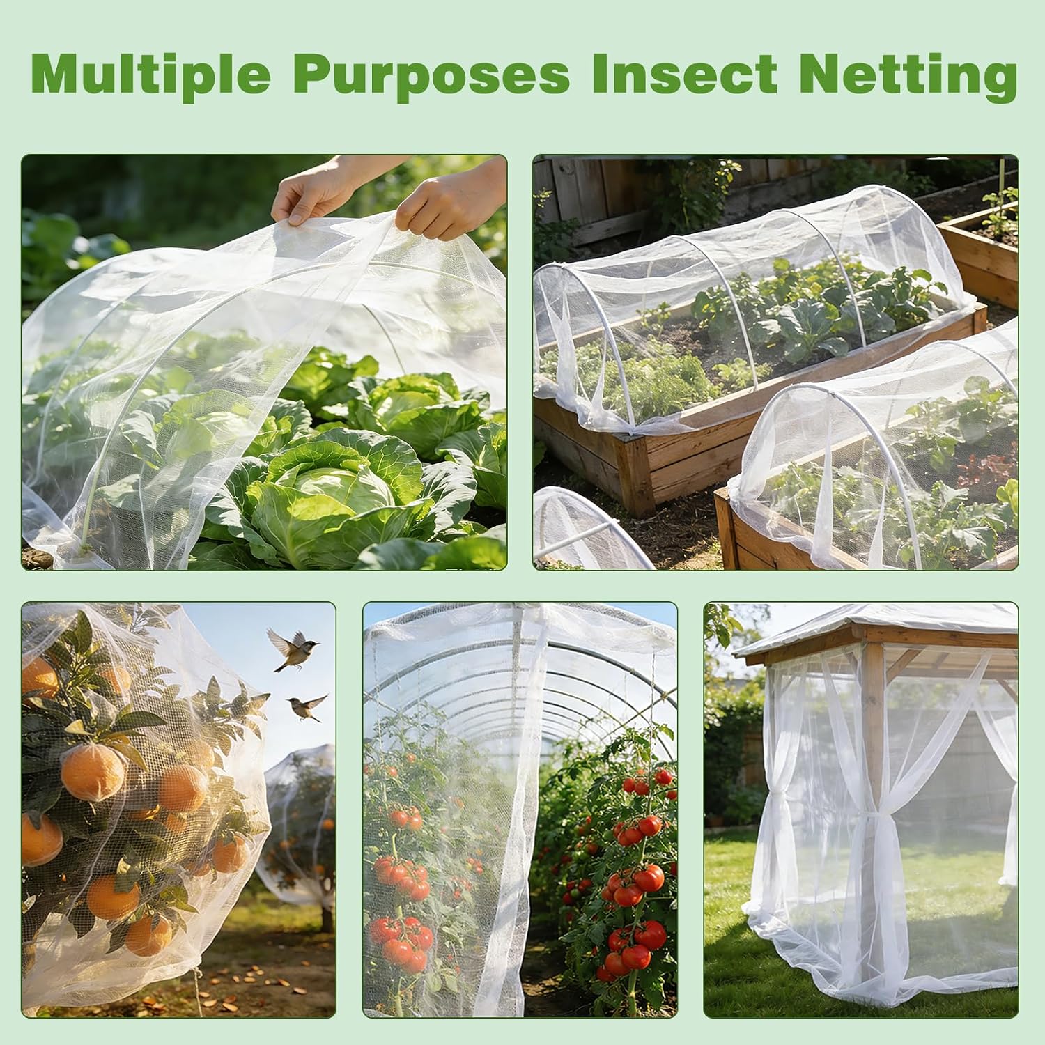 Garden Netting Pest Barrier, 10 X 50FT Insect Netting for Garden Raised Beds, Garden Mesh Netting Bug Netting Row Cover