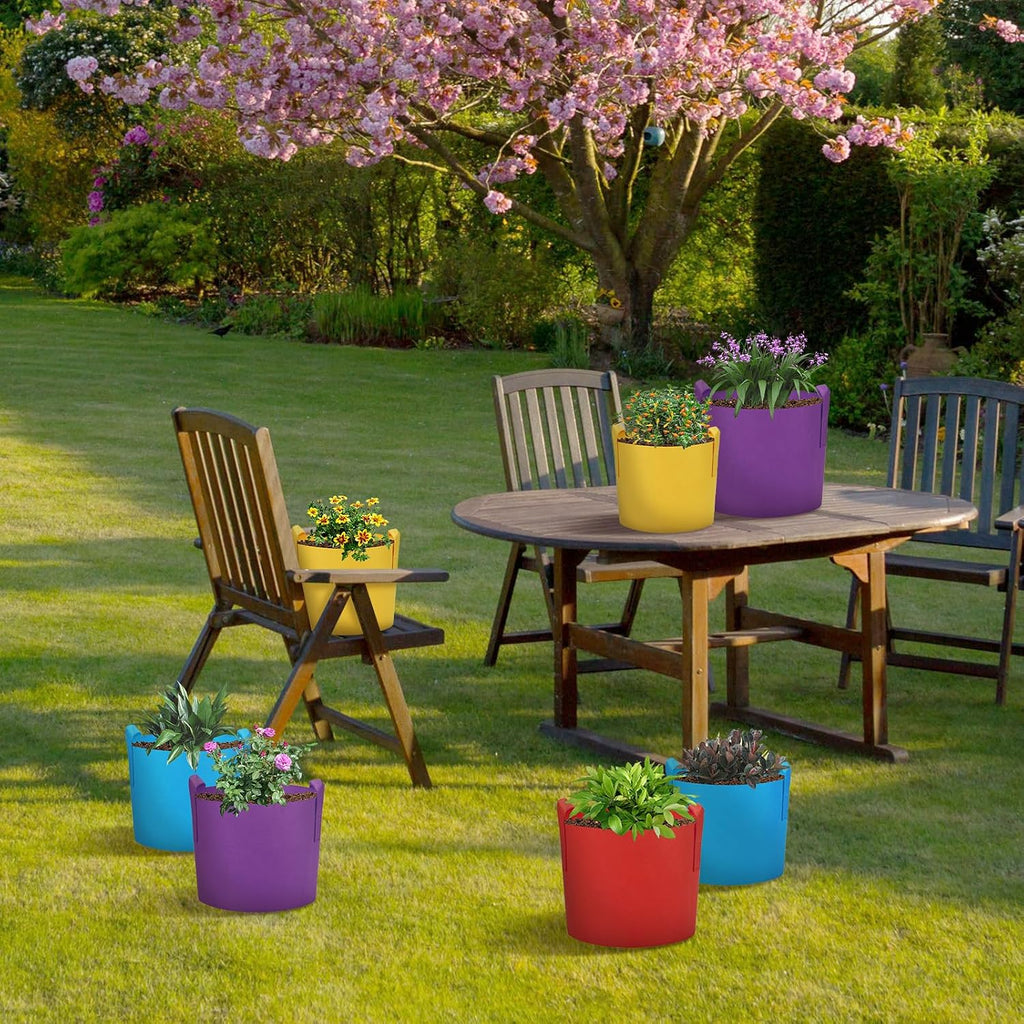 LITLANDSTAR 7 Pack Multicolor Grow Bags, Thickened Nonwoven Plant Fabric Pots with 4 Colors and 4 Sizes - 5/7/10/15