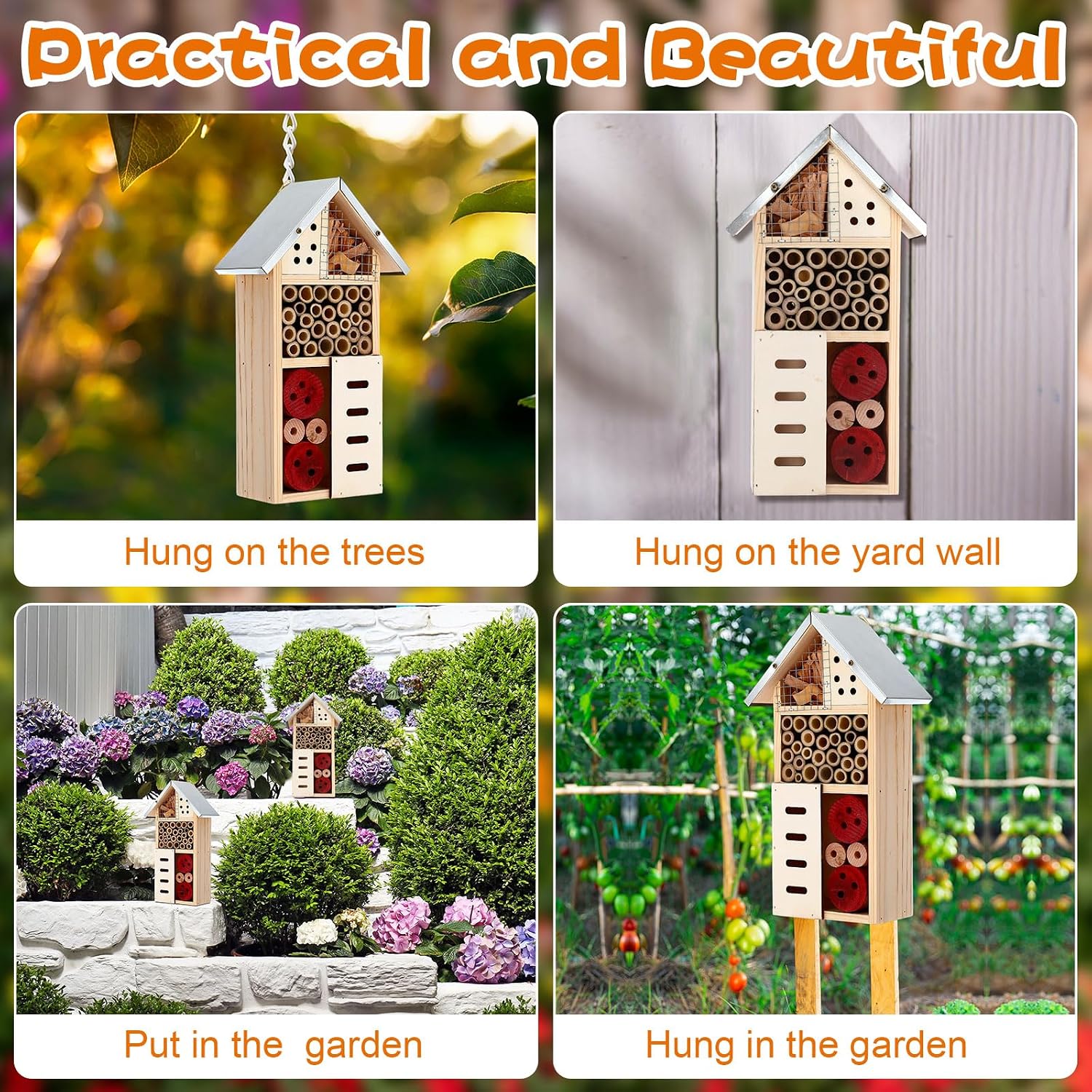 Maitys 3 Pcs Wooden Mason Insect Bee Hotel Butterfly House Natural Ladybug House Bug Hotel for Garden Outdoor Butterfly