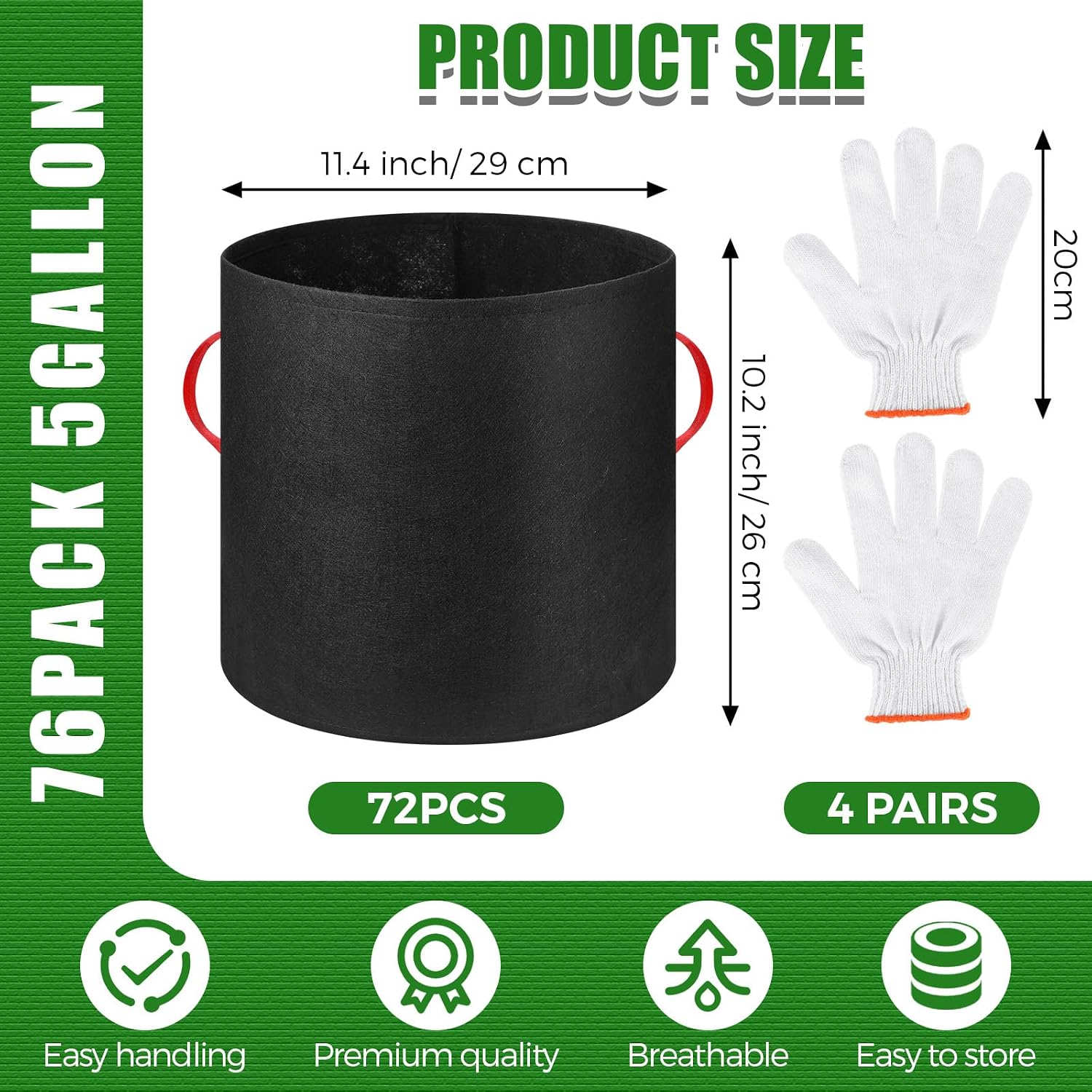 72 Pack 5 Gallon Plant Grow Bags Fabric Pots Bulk Aeration Heavy Duty Nonwoven Fabric Plant Pots with Handles Thick