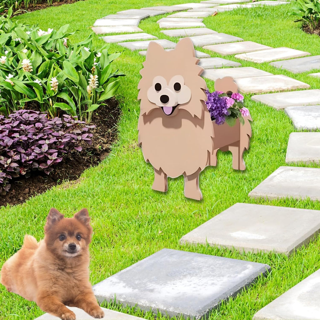 Brown Pomeranian Dog Planter Pots, Animal Shaped Flower Pot | Large Cute Plant Gift for Women and Pet Lovers, Indoor