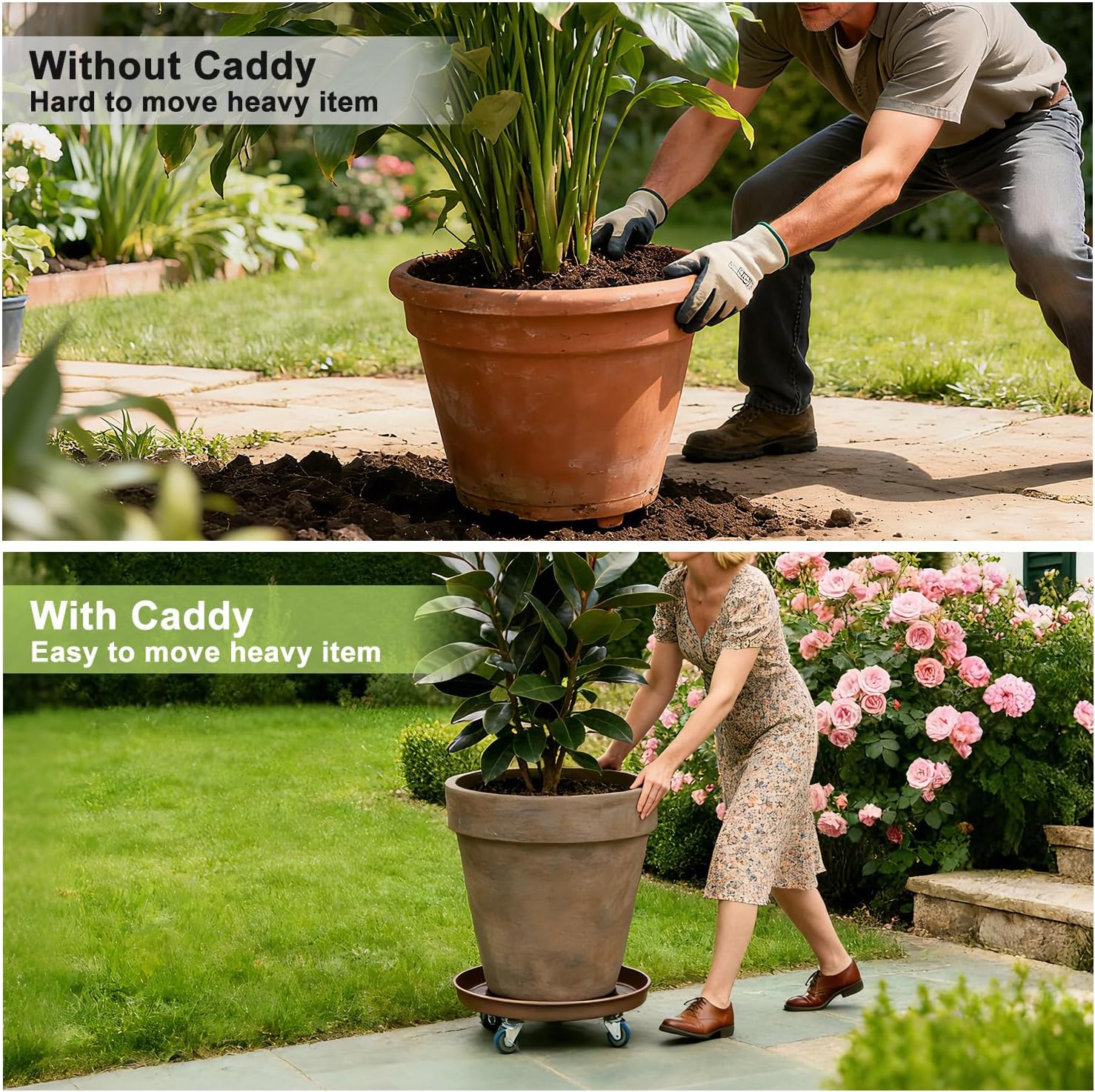 1 Pack 17 Inch Metal Plant Caddy With Lockable Wheels,Plant Stand Dolly for Heavy Planter,Wheeled Planter Saucer