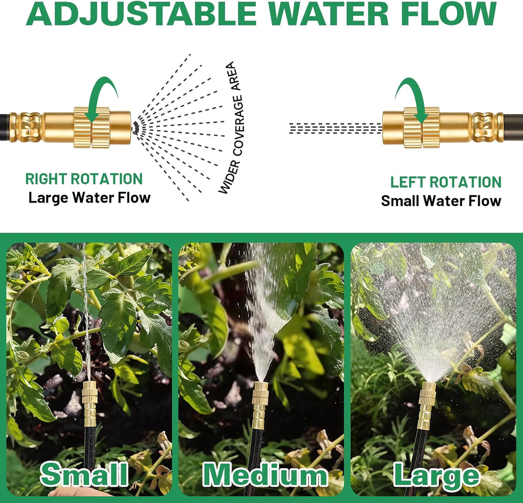 Riboud 110Ft Drip Irrigation System, 2026-Upgrade Garden Watering Kit with 16 Adjustable Copper Rotating Arm Nozzles