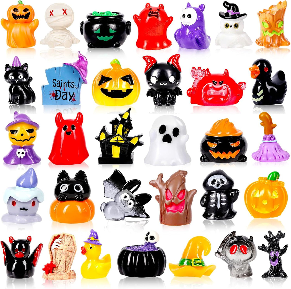 44Pcs Halloween Mini Resin Figures 44 Styles Little Figures to Hide Tiny Small Pumpkin Ghost Duck Skull Bulk Miniature Figurines for Halloween Party Favors DIY Craft Garden Dollhouse Decor