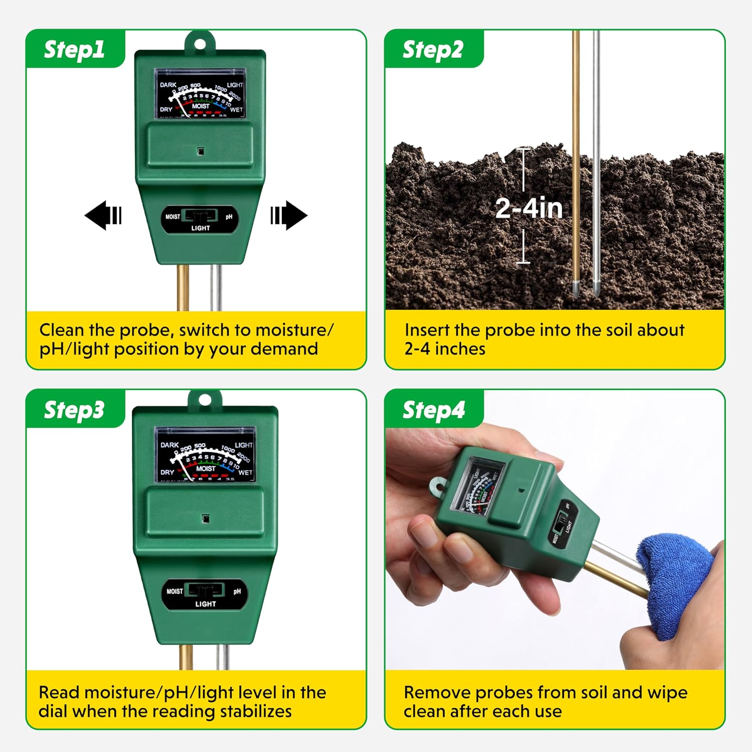 iPower 3-in-1 Plant Moisture/Light/PH Meter, Soil Test Kit for Gardening, Farming, Indoor & Outdoor Use