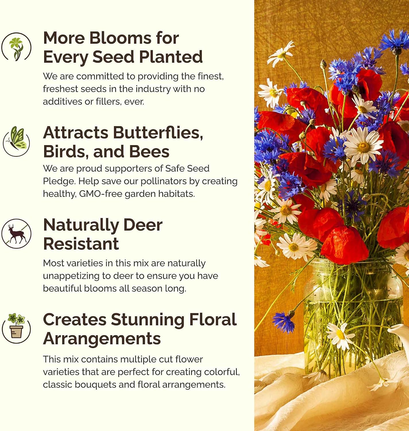 Eden Brothers Northeast Wildflower Mixed Seeds for Planting, 5 lb, 2,400,000+ Seeds with Cosmos, Candytuft, Shasta