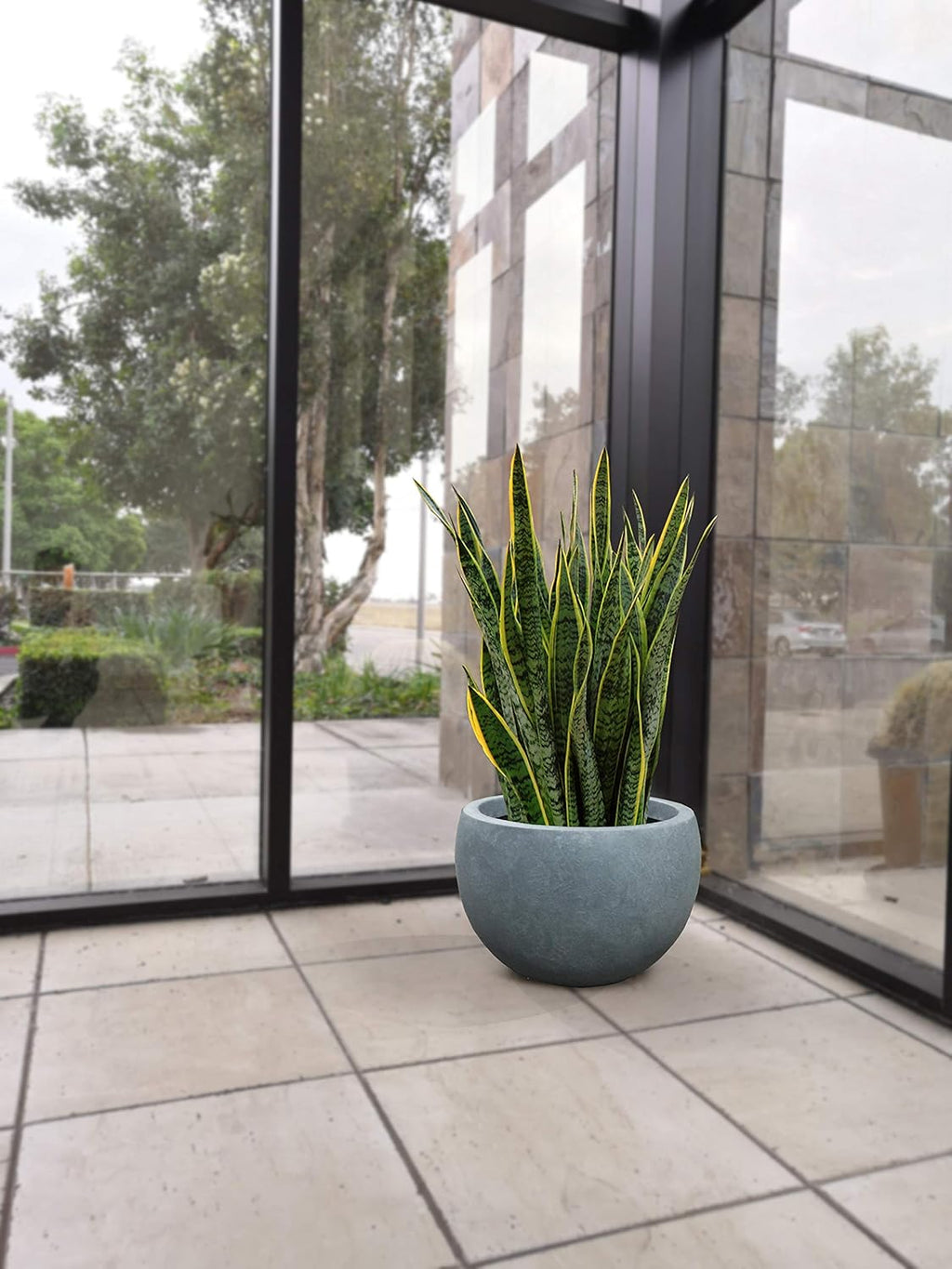 Kante Blue Gray Concrete Planter 11.8" Dia All-Weather Round Small Pot | Handcrafted Cement Bowl, Anti-Frost & UV