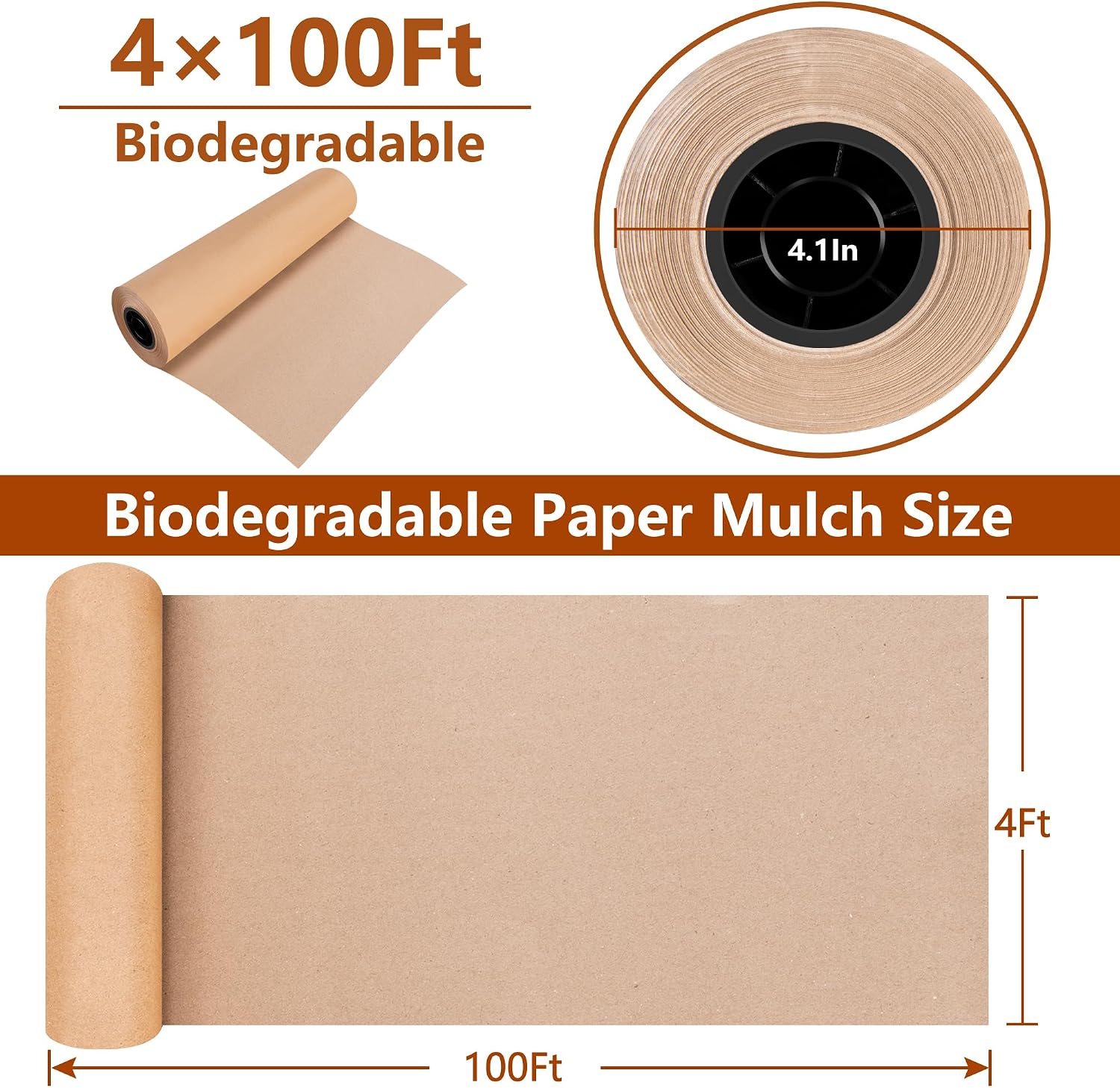 DECOHS 4 x 100 Ft Biodegradable Paper Weed Barrier- Heavy Duty Biodegradable Garden Bed Grass- Garden Paper Weed