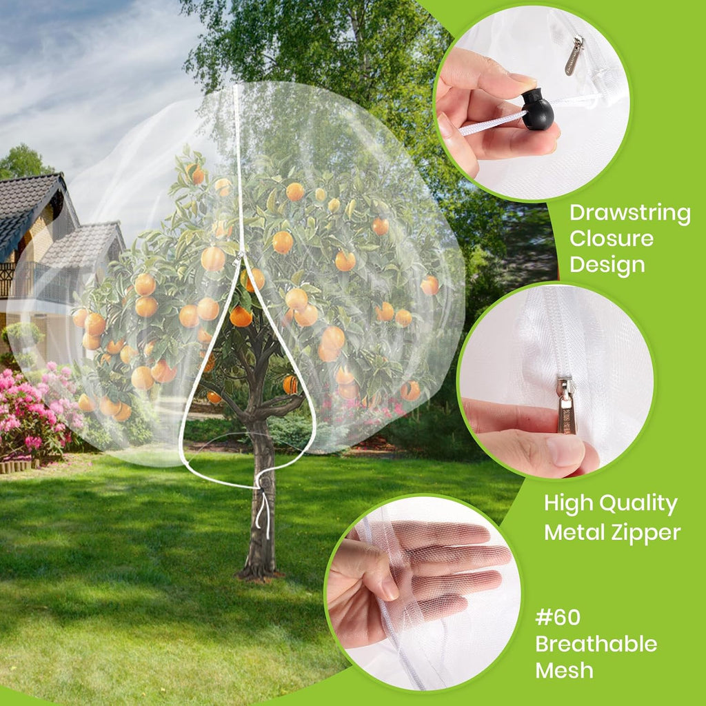 2Pcs Large 10x10FT Fruit Tree Netting with Zipper, Drawstring - Mesh Bags Covers for Garden Protection - Insect Bird