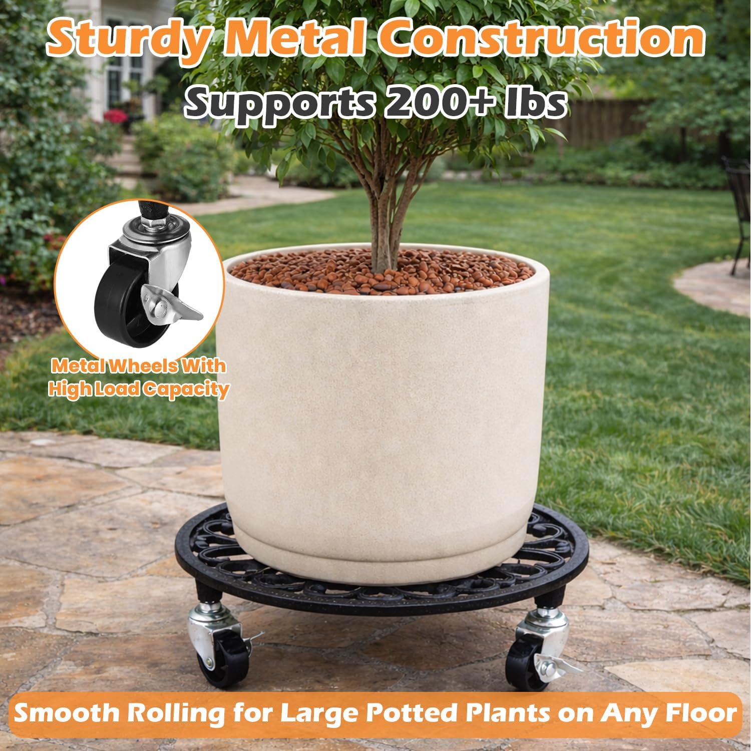 3 Pack Cast Iron Plant Caddy with Wheels Heavy Duty 11 Inch Plant Rollers | Planter Stand on Metal Wheel Round Roller