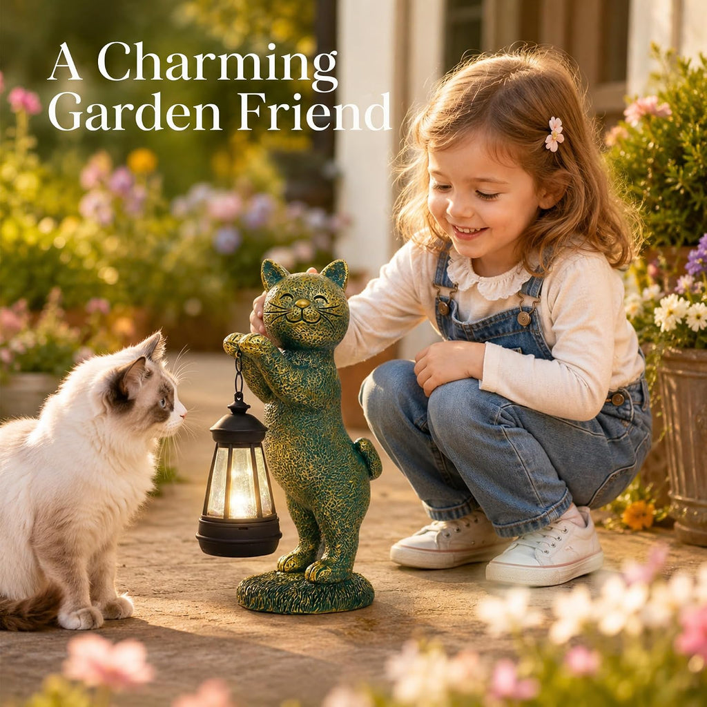 Nacome Cat Outdoor Statues for Garden with Solar Lantern | IP65 Waterproof,Outside Decor, Yard Art Lawn Ornaments