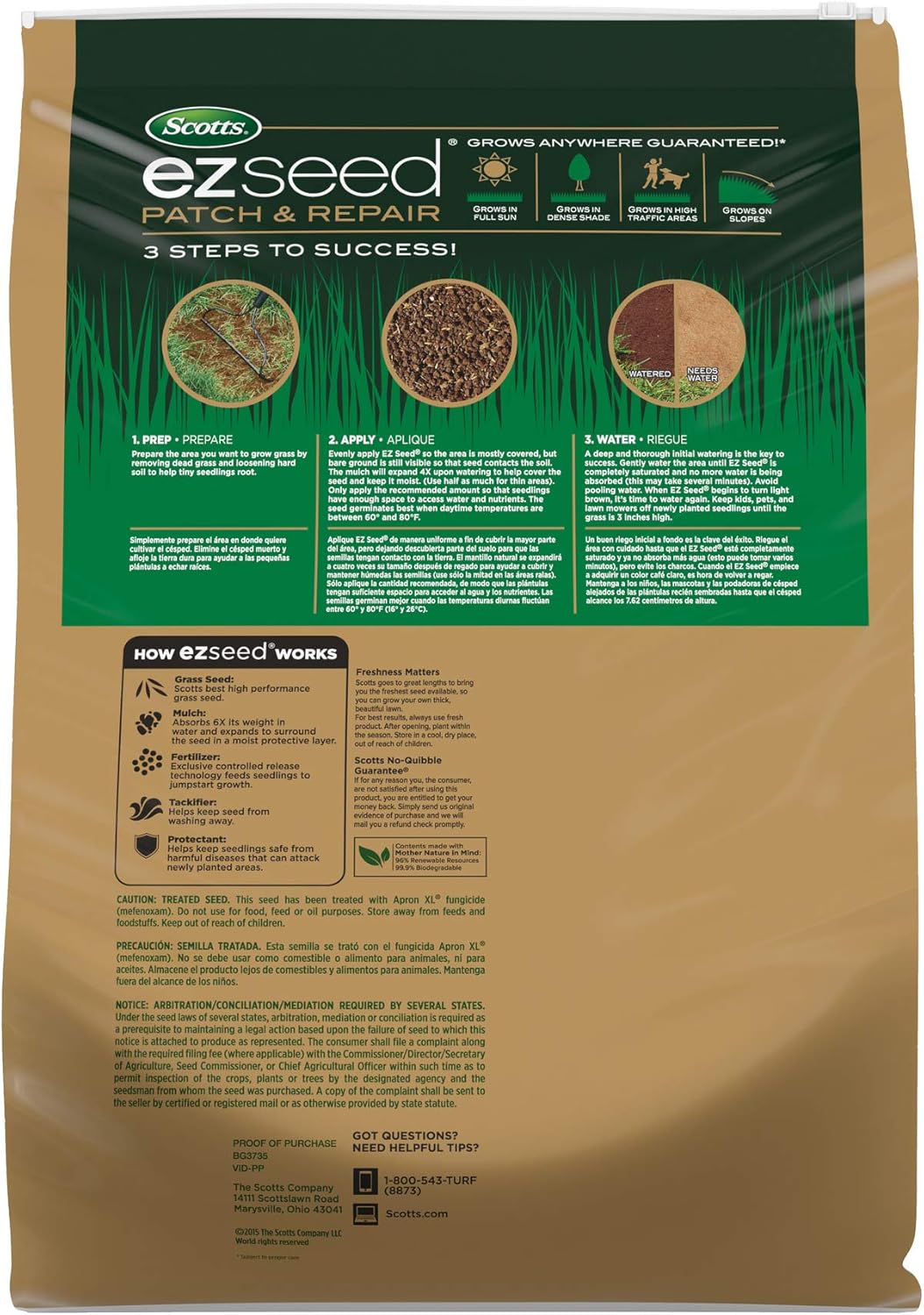 Scotts EZ Seed Patch & Repair Sun and Shade, 20 lbs. | Combination Mulch, Sun and Shade Grass Seed & Fertilizer for