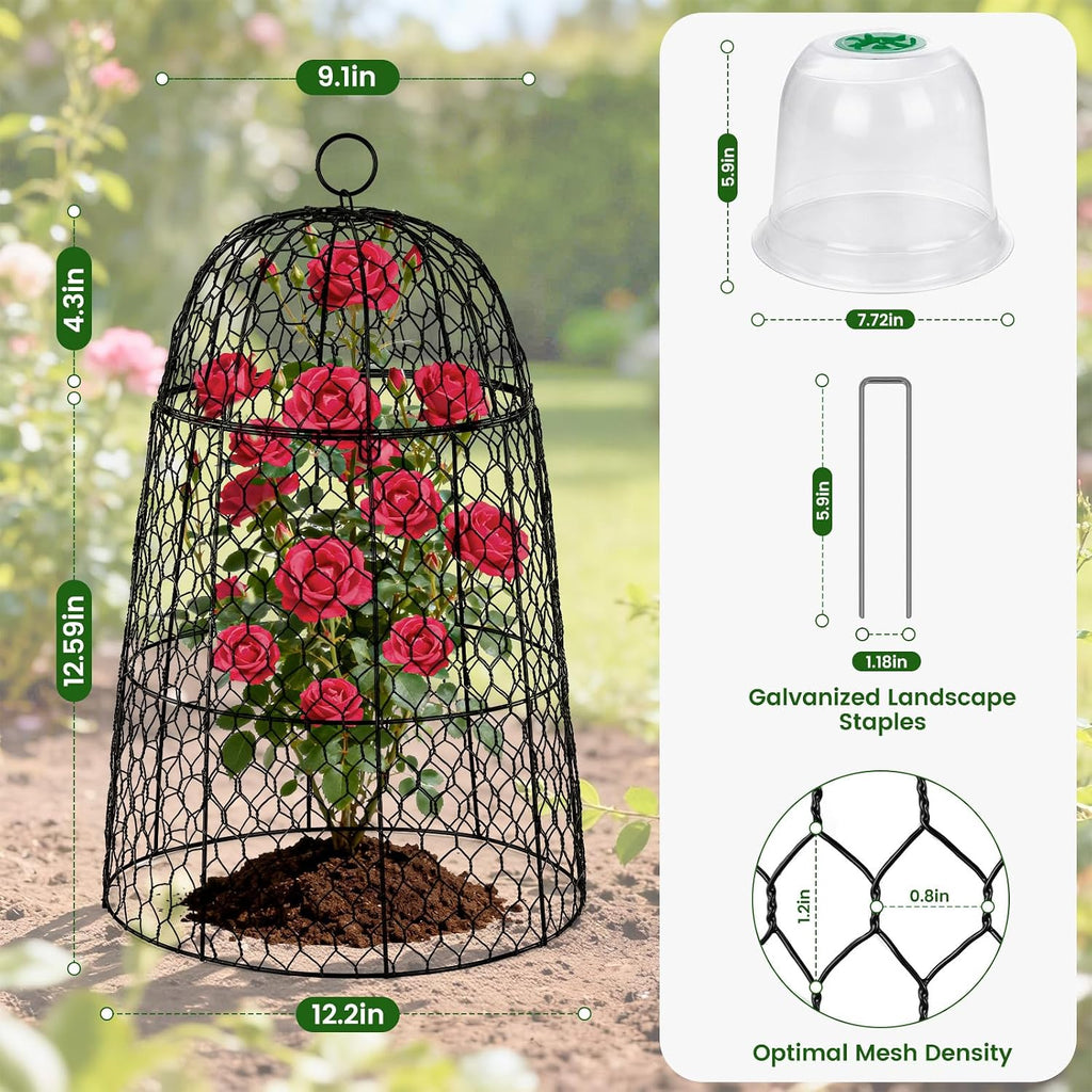 12 Pack XL Metal Garden Cloches for Plants, 17" Height Rustproof Chicken Wire Cloches for Seedlings, Vegetables &