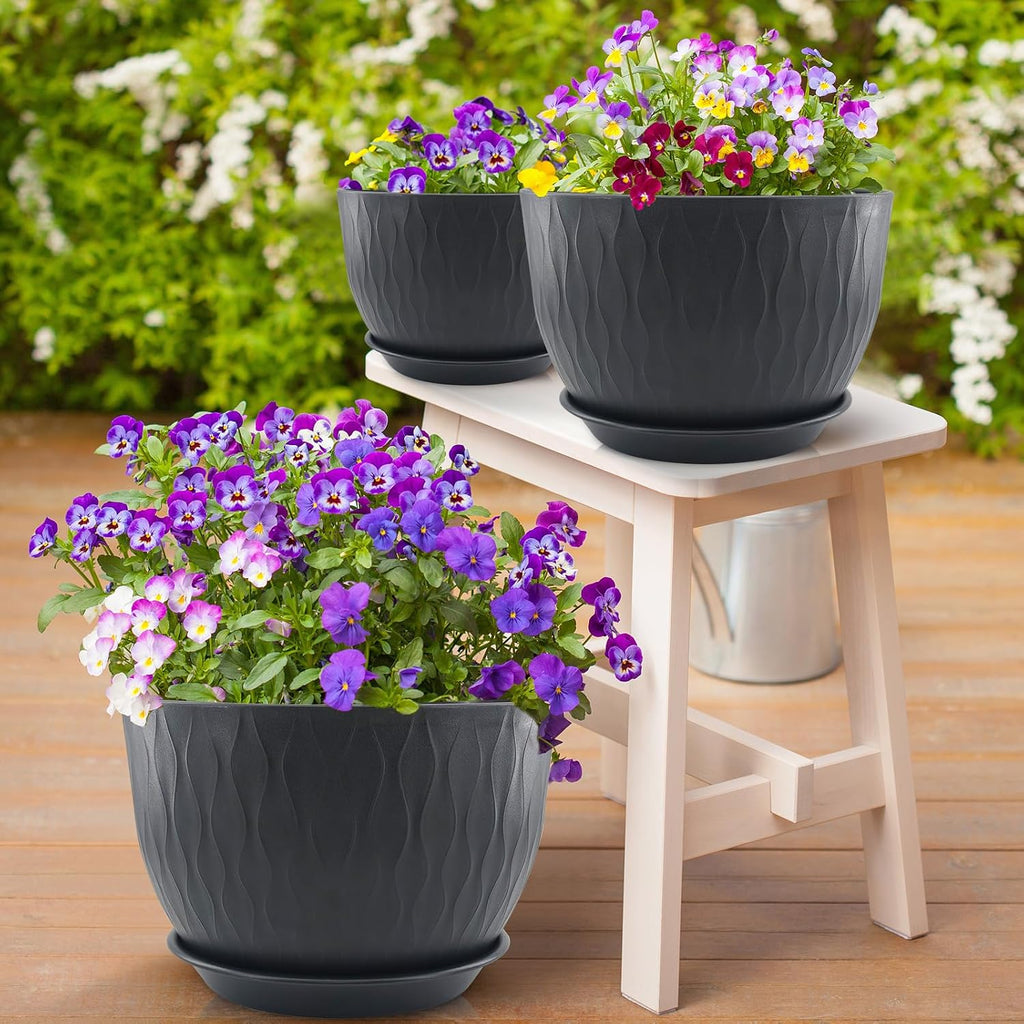 12/10/9 inch Plant Pots, 3 Pack Flower Pots for Outdoor Indoor Garden Plants, Large Planters with Multi Mesh Drainage