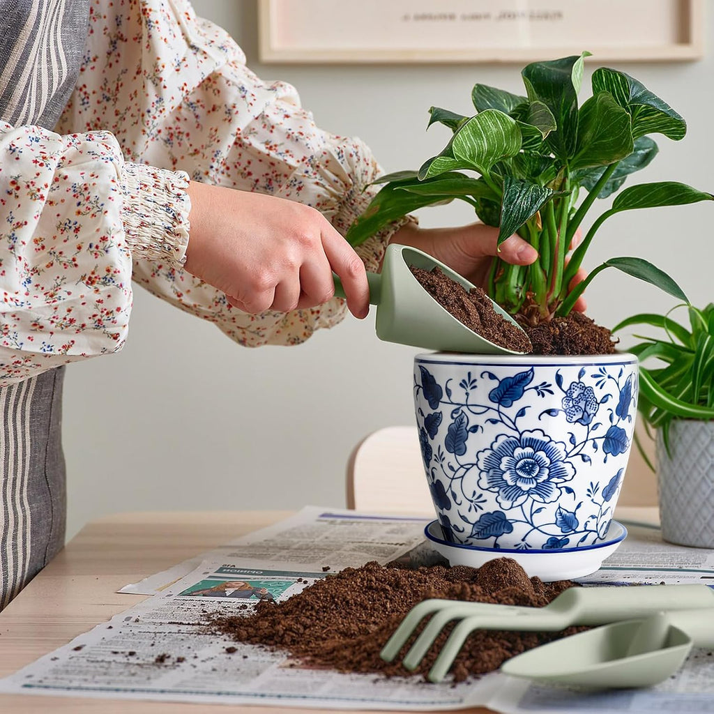 HakkaGirl 8 inch Ceramic Planters for Indoor Plants, Chinoiserie Decor Ceramic Pots for Plants Flower Plant Pots Indoor