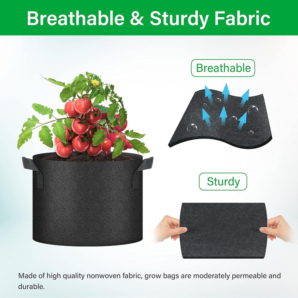 YSSOA 10-Pack 10 Gallon Grow Bags, Tomoato Plant Pots with Handles, Aeration Nonwoven Fabric, Heavy Duty Gardening