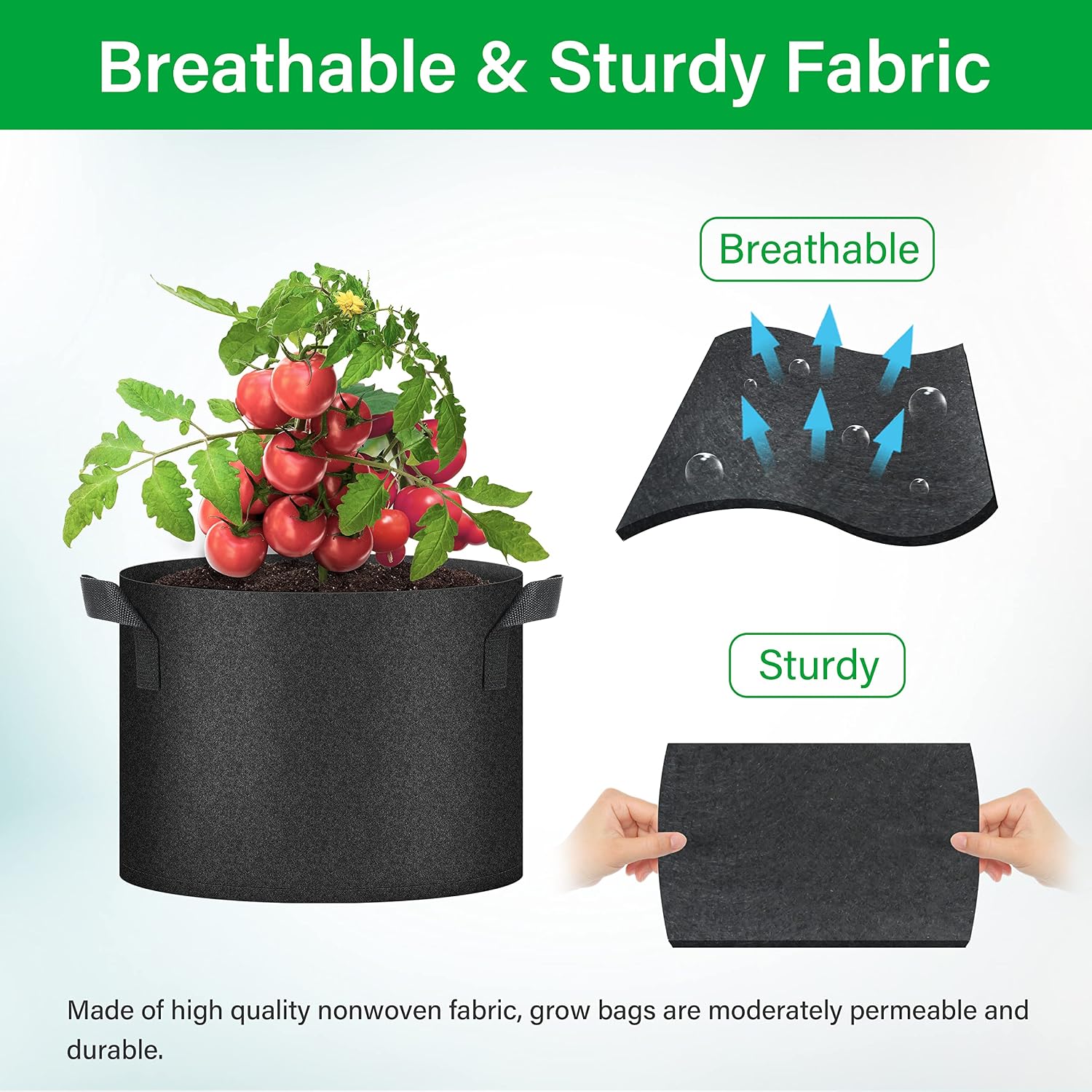 YSSOA 10-Pack 10 Gallon Grow Bags, Tomoato Plant Pots with Handles, Aeration Nonwoven Fabric, Heavy Duty Gardening