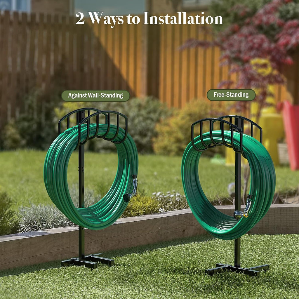 Garden Hose Holder Detachable Heavy Duty Metal Water Hose Hanger, Freestanding Hose Storage Stand Rack for Outside