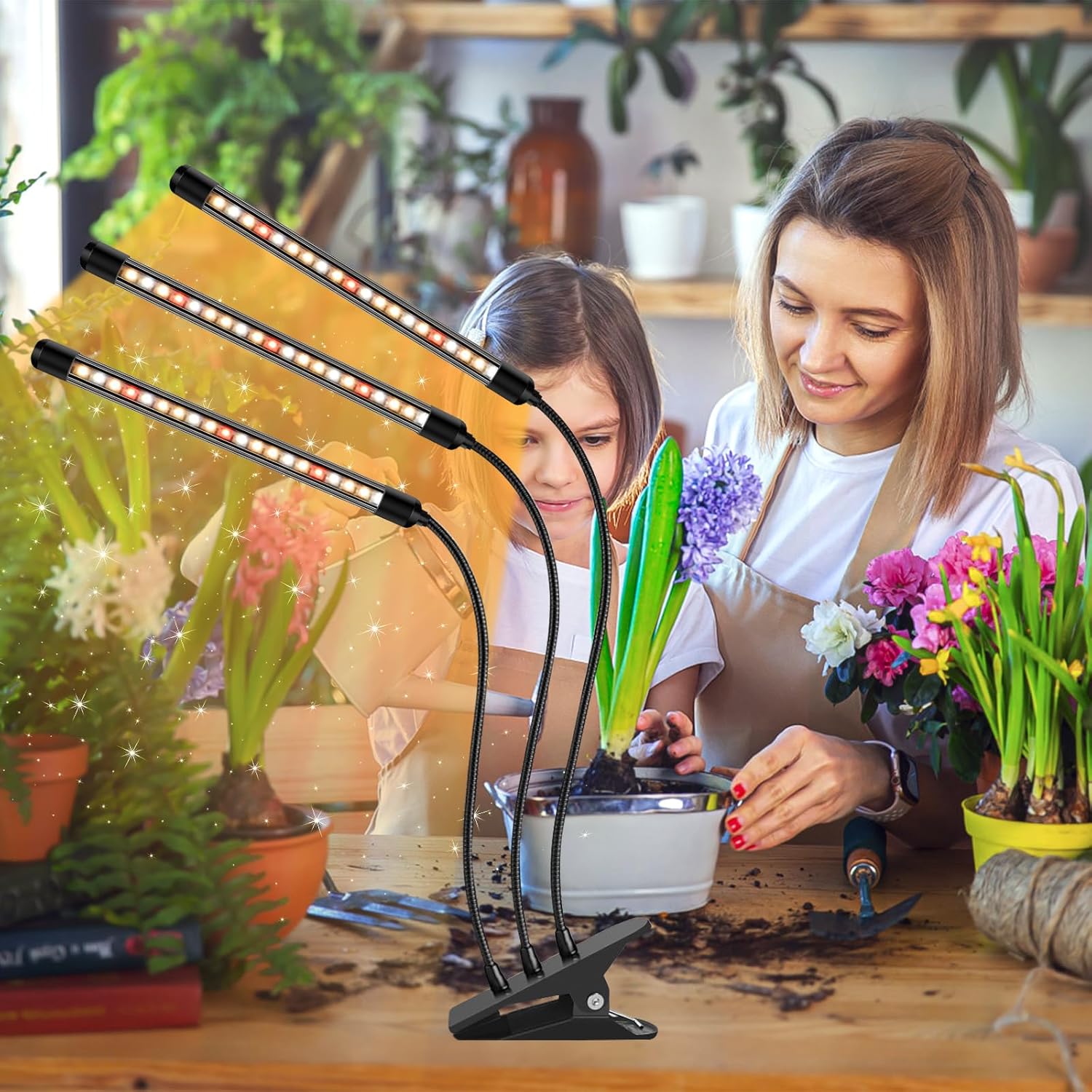 Grow Lights for Indoor Plants,Full Spectrum Grow Lamp,Timer & 10 Dimming | 2 Pack, 3 Spectra, 10 Brightness, Auto Timer
