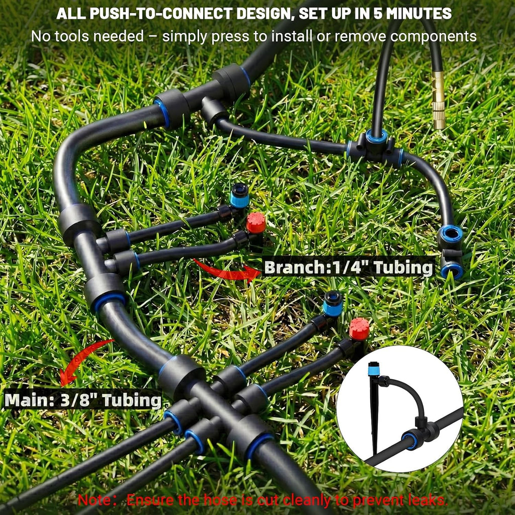 230FT Drip Irrigation Kit with 34 Emitters, 3 Spray Types, Watering System | Extra Long Garden Misting System, 3