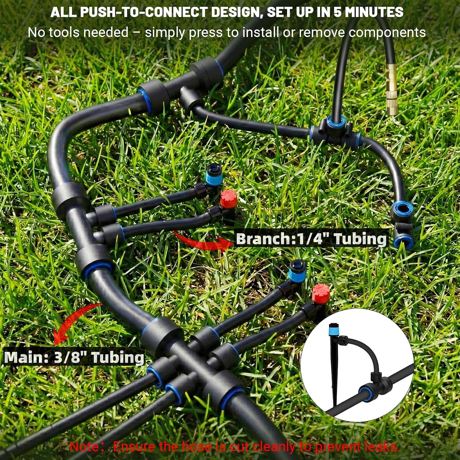 230FT Drip Irrigation Kit with 34 Emitters, 3 Spray Types, Watering System | Extra Long Garden Misting System, 3
