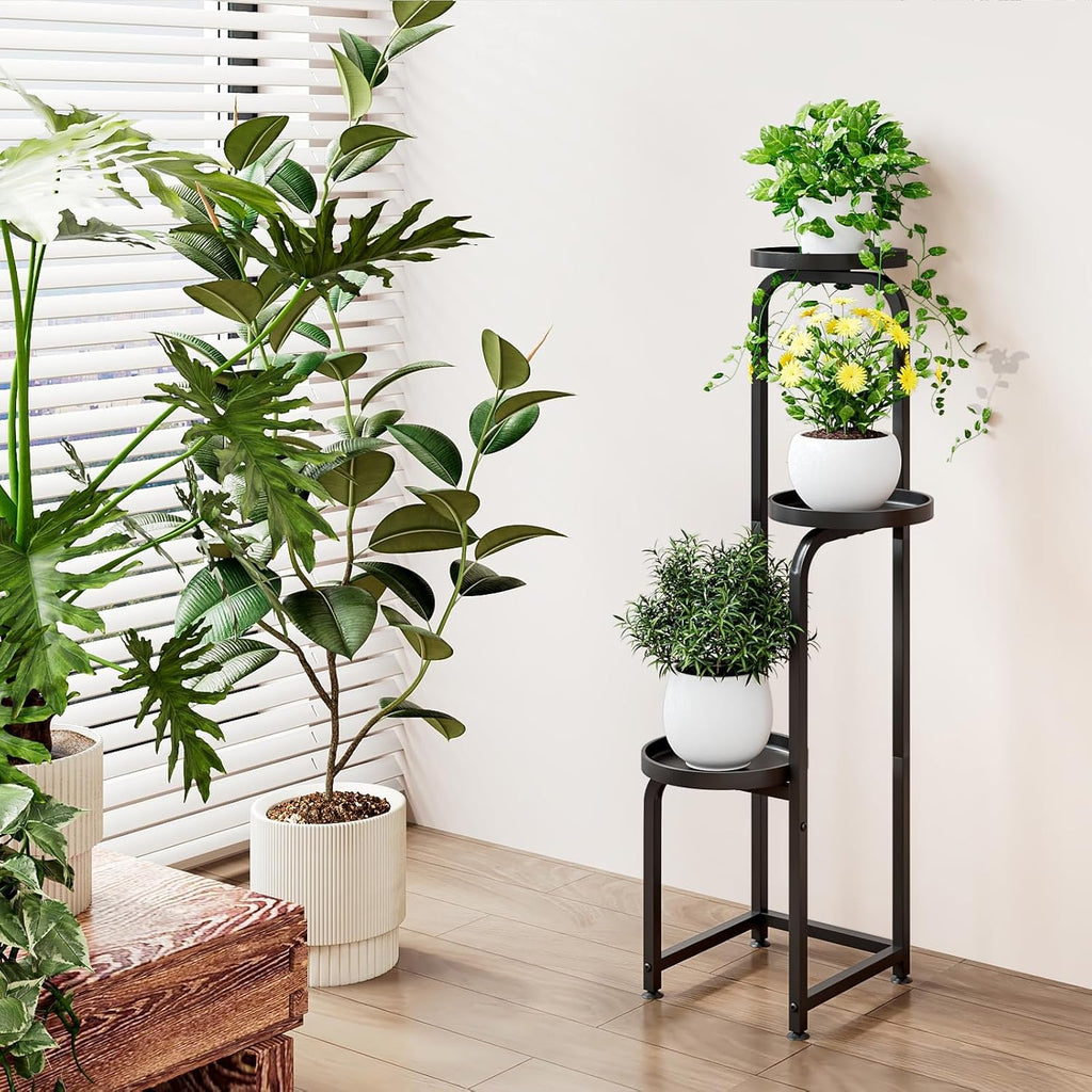 INGIORDAR Plant Stand Indoor Outdoor Corner Tiered Plant Shelf 3 Tier Metal | Space-saving Tiered Design Displays