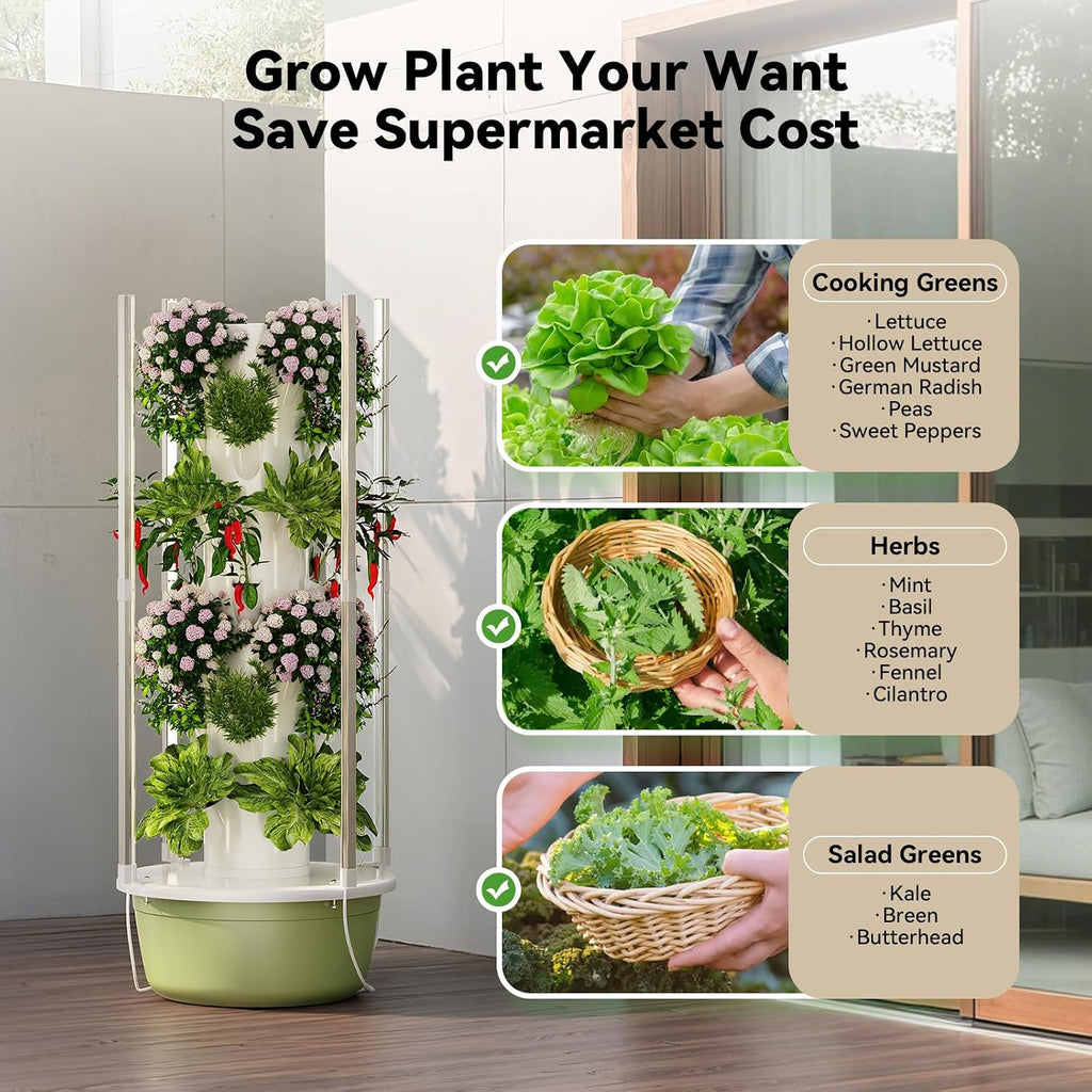 BAOSHISHAN Hydroponic Growing Tower with LED Grow Light, 7 Tiers 28 Pods | Full Spectrum Vertical Hydroponics Growing