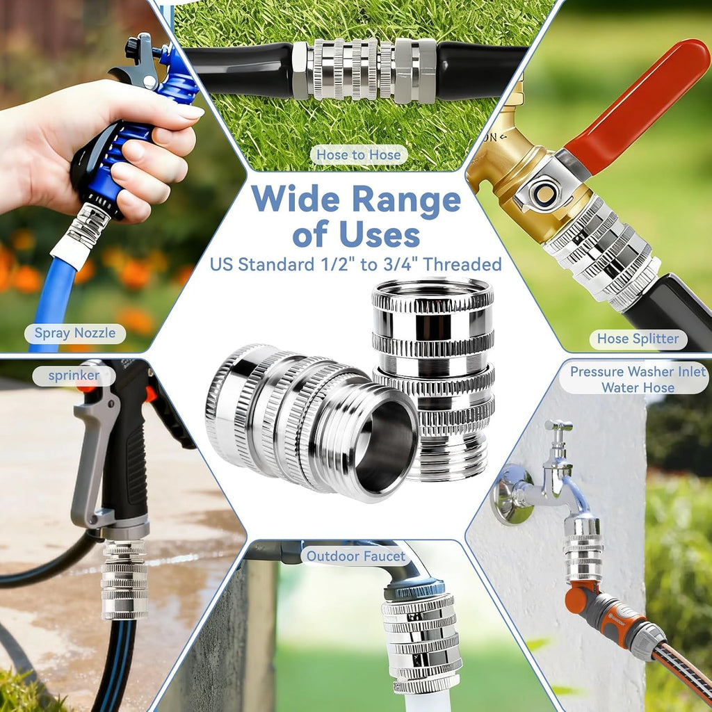 5 Pack 2026 New Stainless Steel Garden Hose Quick Connect Fittings, Quick Release Connect Fitting sets, 1/2 to 3/4 Inch