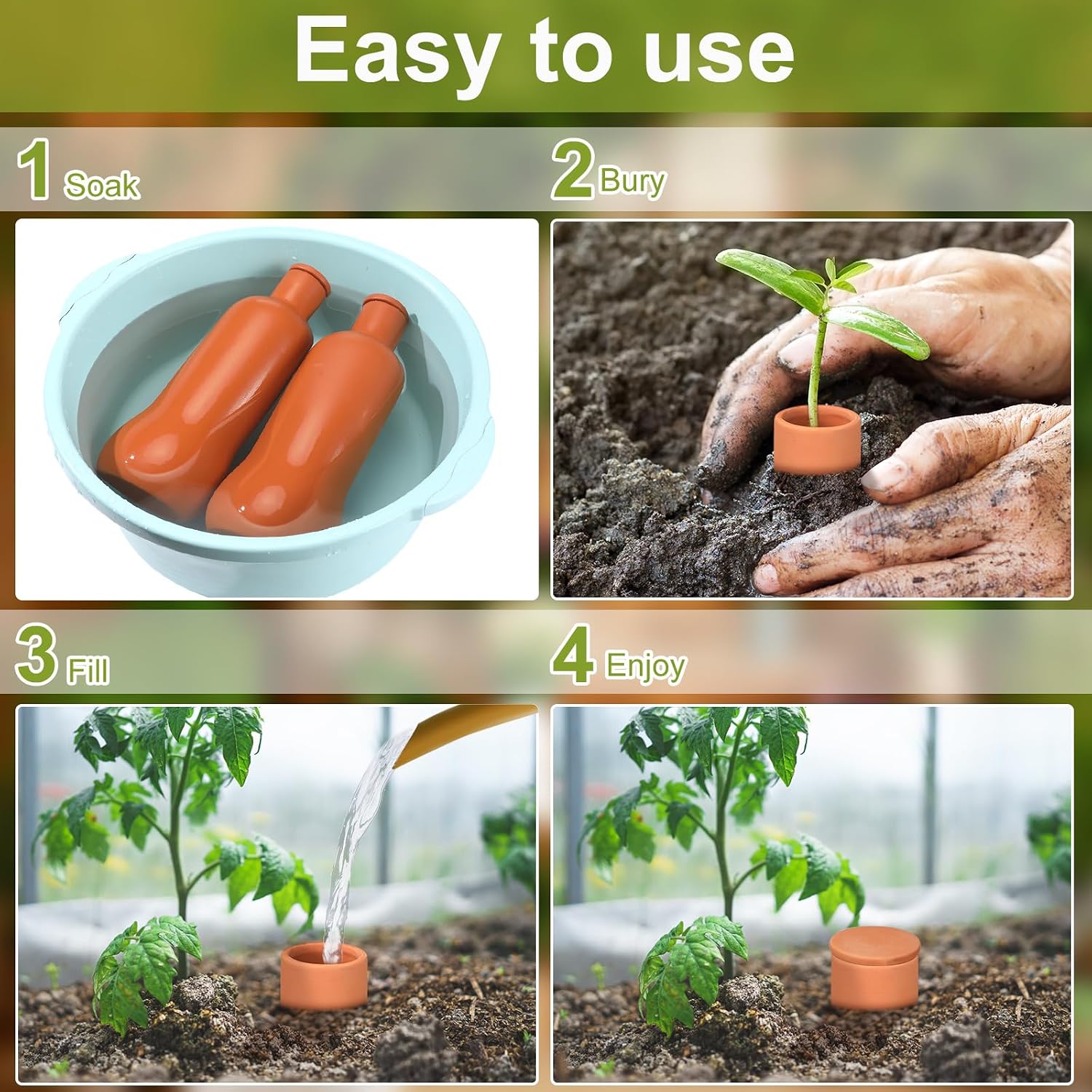 2 Pcs 34oz Olla Watering Pots, Large Terracotta Self Irrigation Pots with Lid, Automatic Olla Watering System for