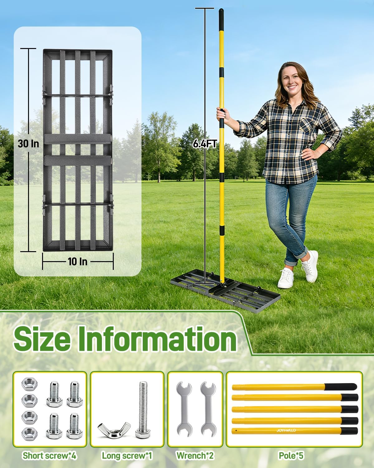 30in Lawn Leveling Rake | Yard Leveling Rake with 78" Adjustable Steel Handle, Heavy Duty Effort Saving Landscape
