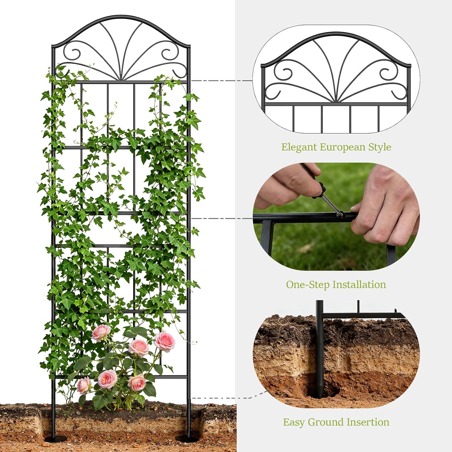 VOXOR Metal Trellis for Climbing Plants Outdoor, 60 * 19.7 Inch Tall Garden Trellis with Black Rustproof Coating