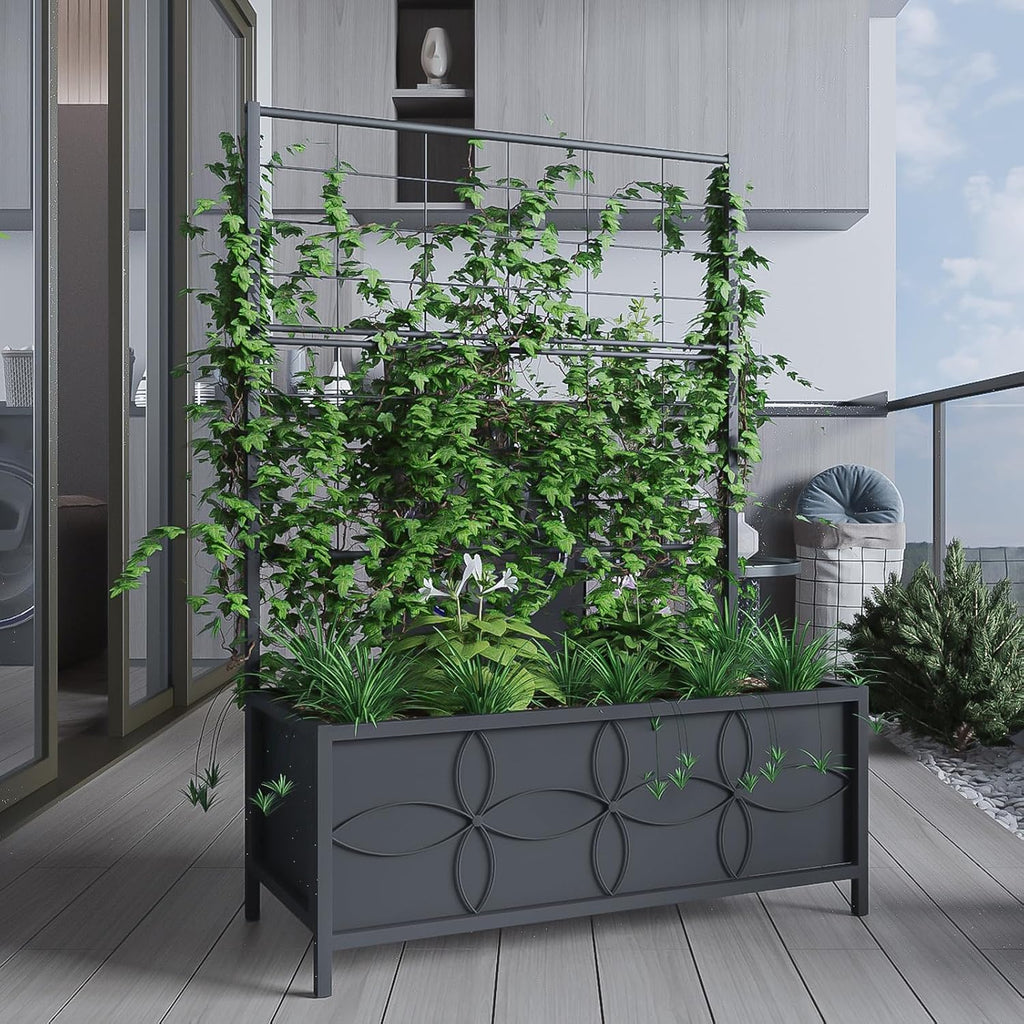 Zhongma Sturdy Raised Garden Bed with Trellis (15.75 x 35.43 x 48.8 in) for Vegetables Flower, Planter Box for Backyard