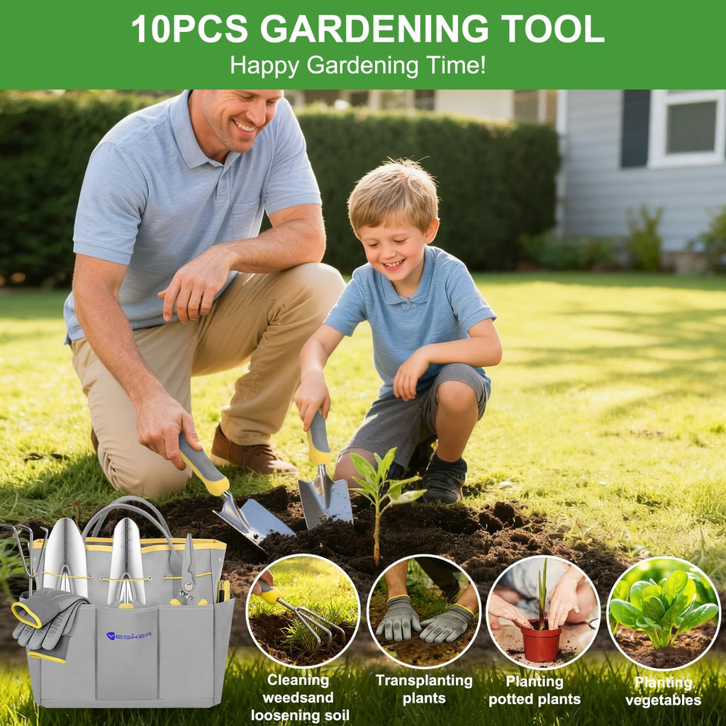 Yesker Gardening Tools 10-Piece Heavy Duty Garden Tool Set Gardening Supplies Gifts for Women Men Gardening Hand Tool