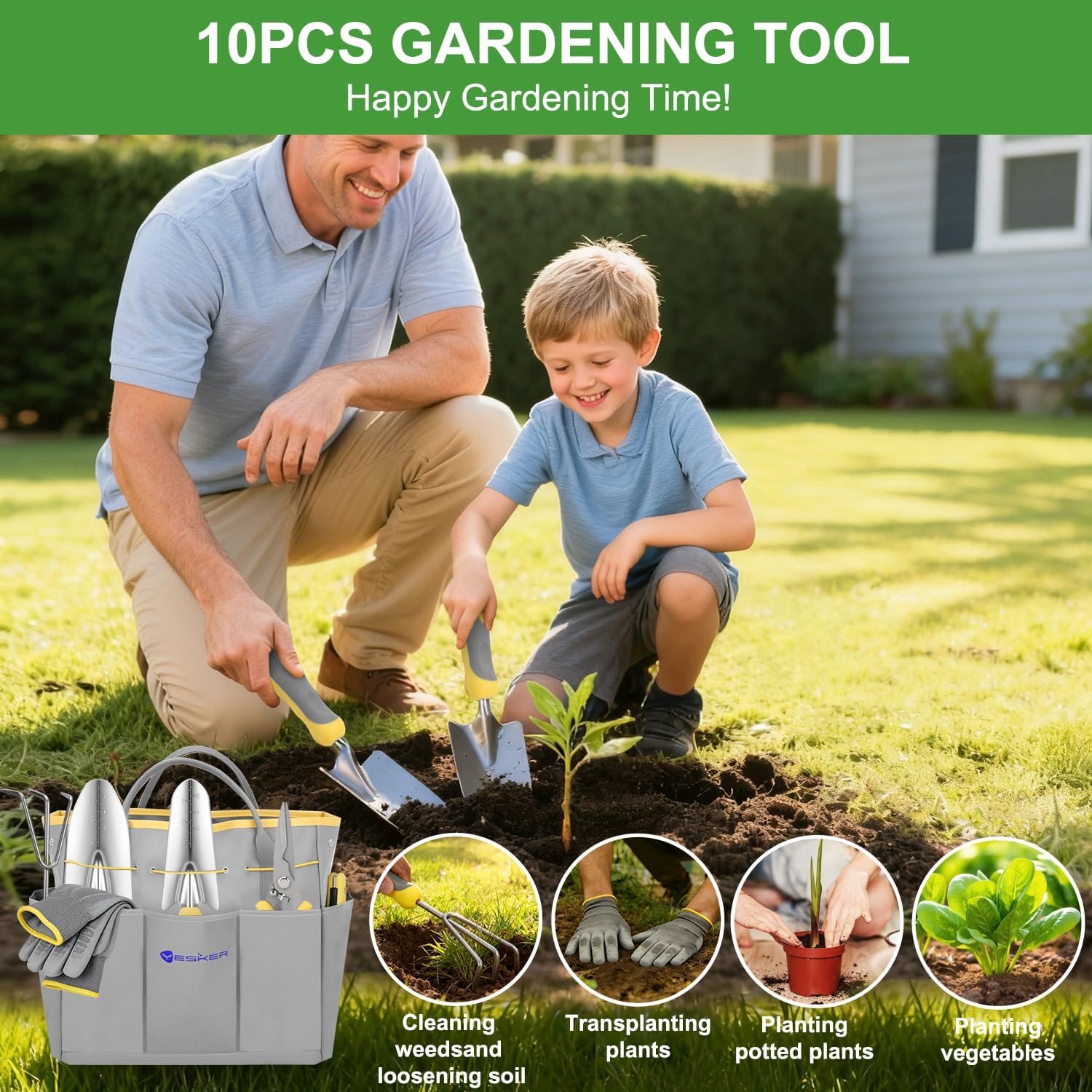 Yesker Gardening Tools 10-Piece Heavy Duty Garden Tool Set Gardening Supplies Gifts for Women Men Gardening Hand Tool