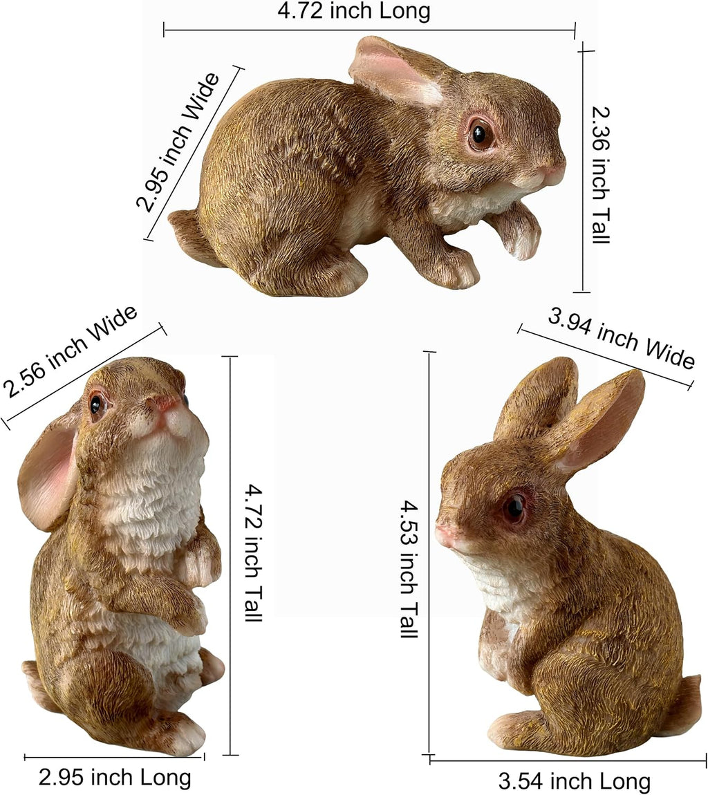 Set of 3 Resin Bunnies Home Decor Rabbit Statues | Yard Decorations, Outdoor, Garden, Shelf, Plant Pot Ornaments