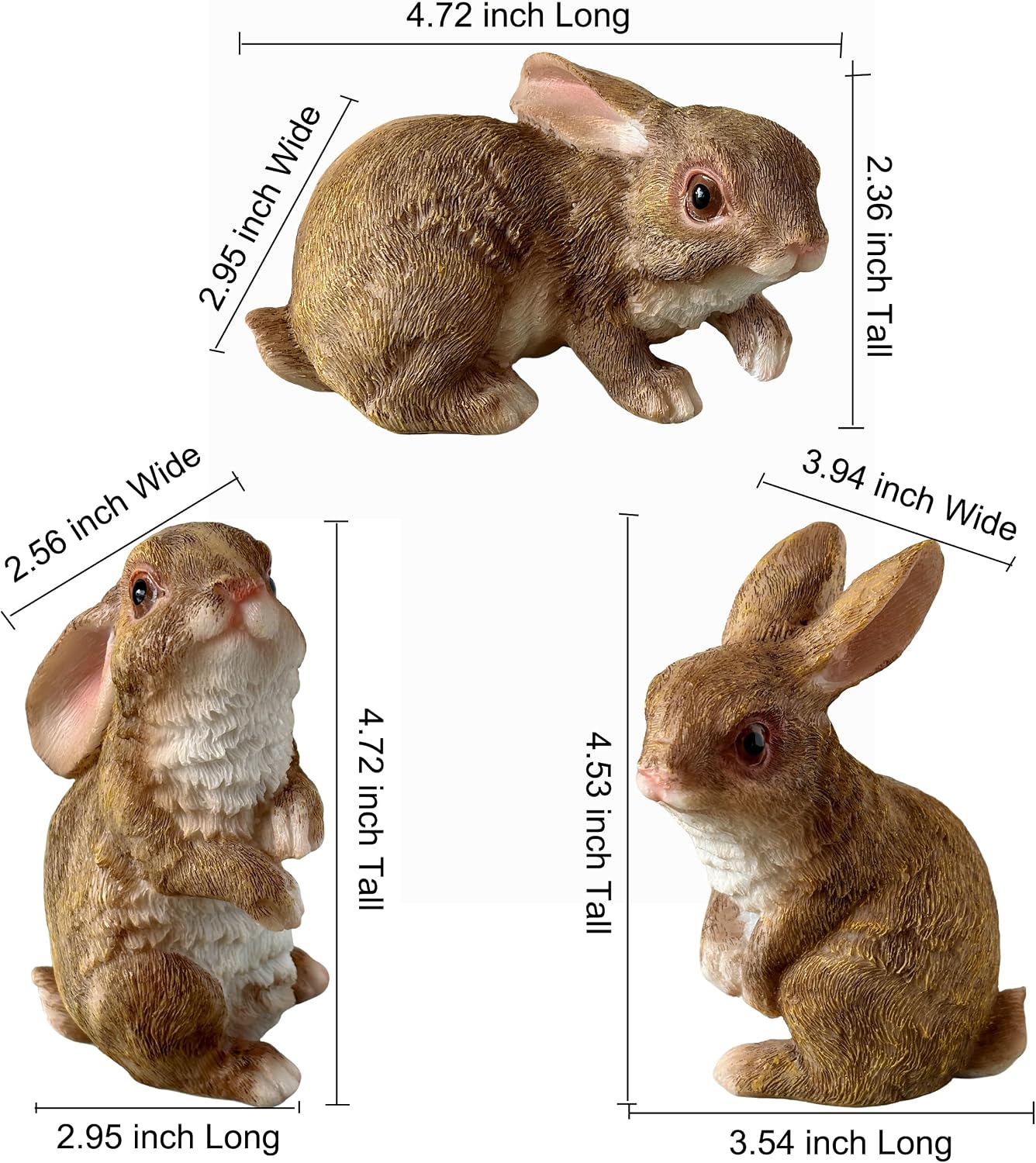 Set of 3 Resin Bunnies Home Decor Rabbit Statues | Yard Decorations, Outdoor, Garden, Shelf, Plant Pot Ornaments