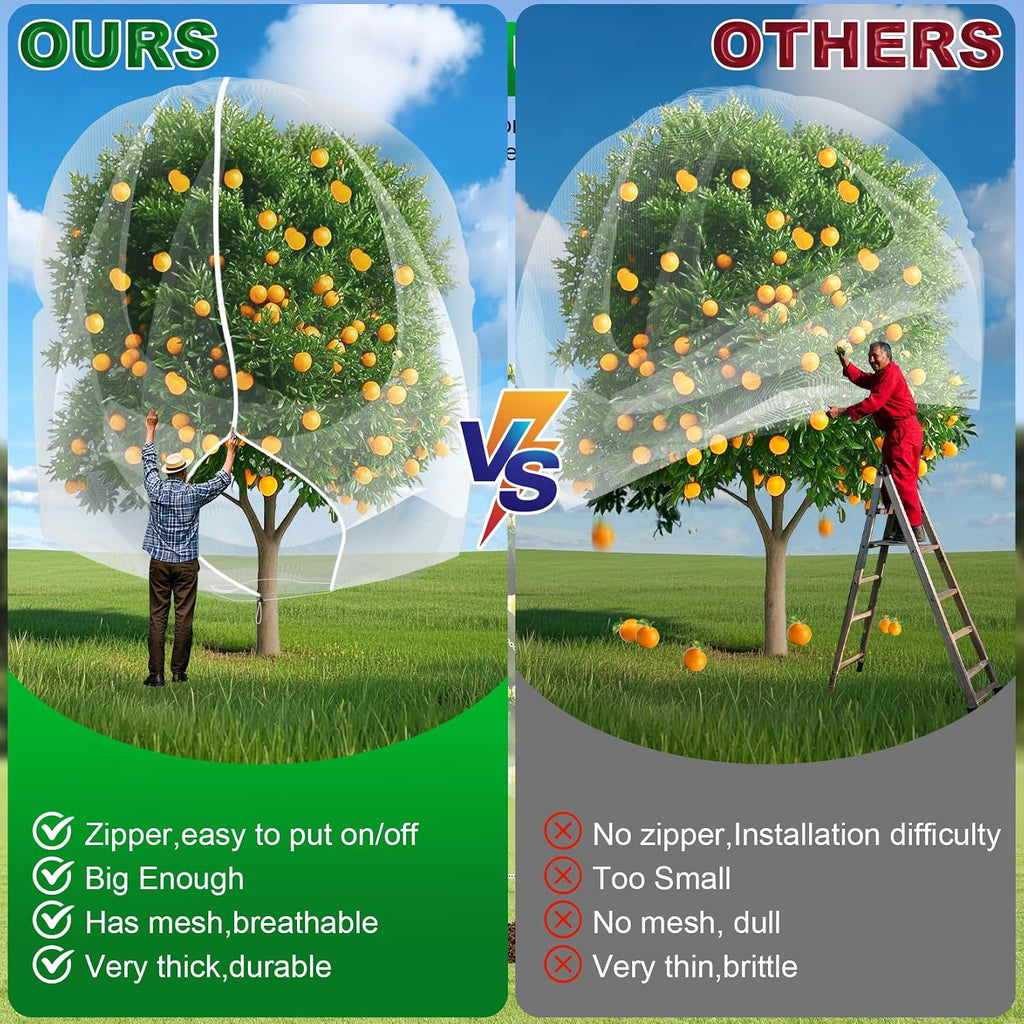 2 Pack Large Fruit Trees Netting 8ftx8ft with Zipper&Drawstring Garden Birds Net Mesh Insect Netting Plant Covers
