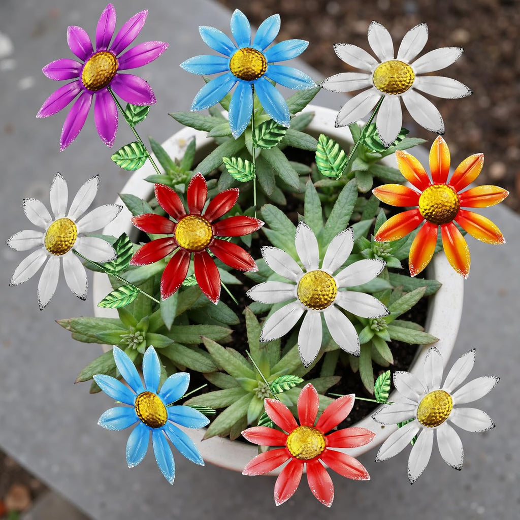10-Pack 15.7-Inch Metal Garden Flower Stakes, Multicolor | 4.9 in wide heads with adjustable angles, for planters